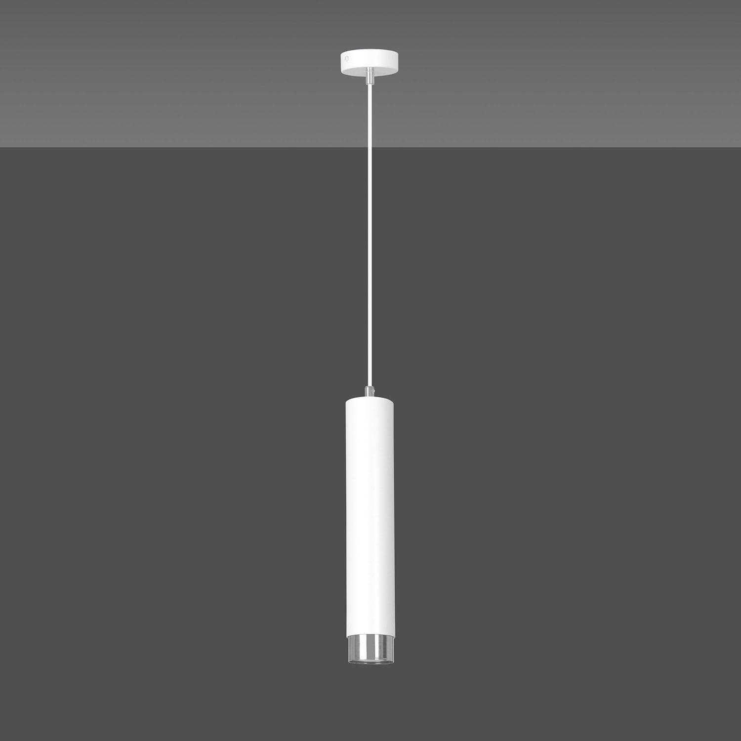 Sospensione 1 Luce Kibo In Acciaio Bianco Con Tubolare In Bianco E Cromo in Lampade a sospensione LuceArt - Montecorvino Pugliano, commercioVirtuoso.it