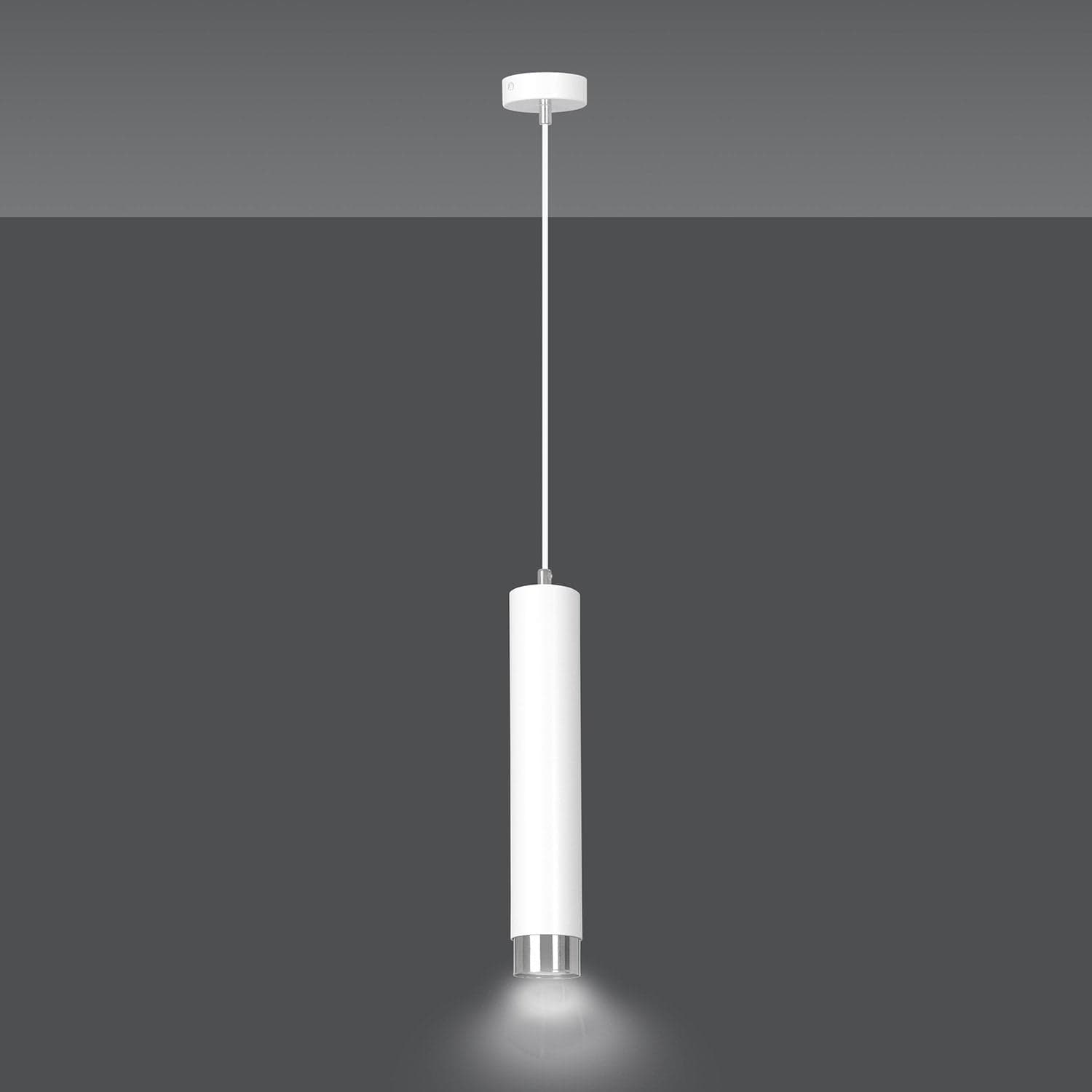 Sospensione 1 Luce Kibo In Acciaio Bianco Con Tubolare In Bianco E Cromo in Lampade a sospensione LuceArt - Montecorvino Pugliano, commercioVirtuoso.it