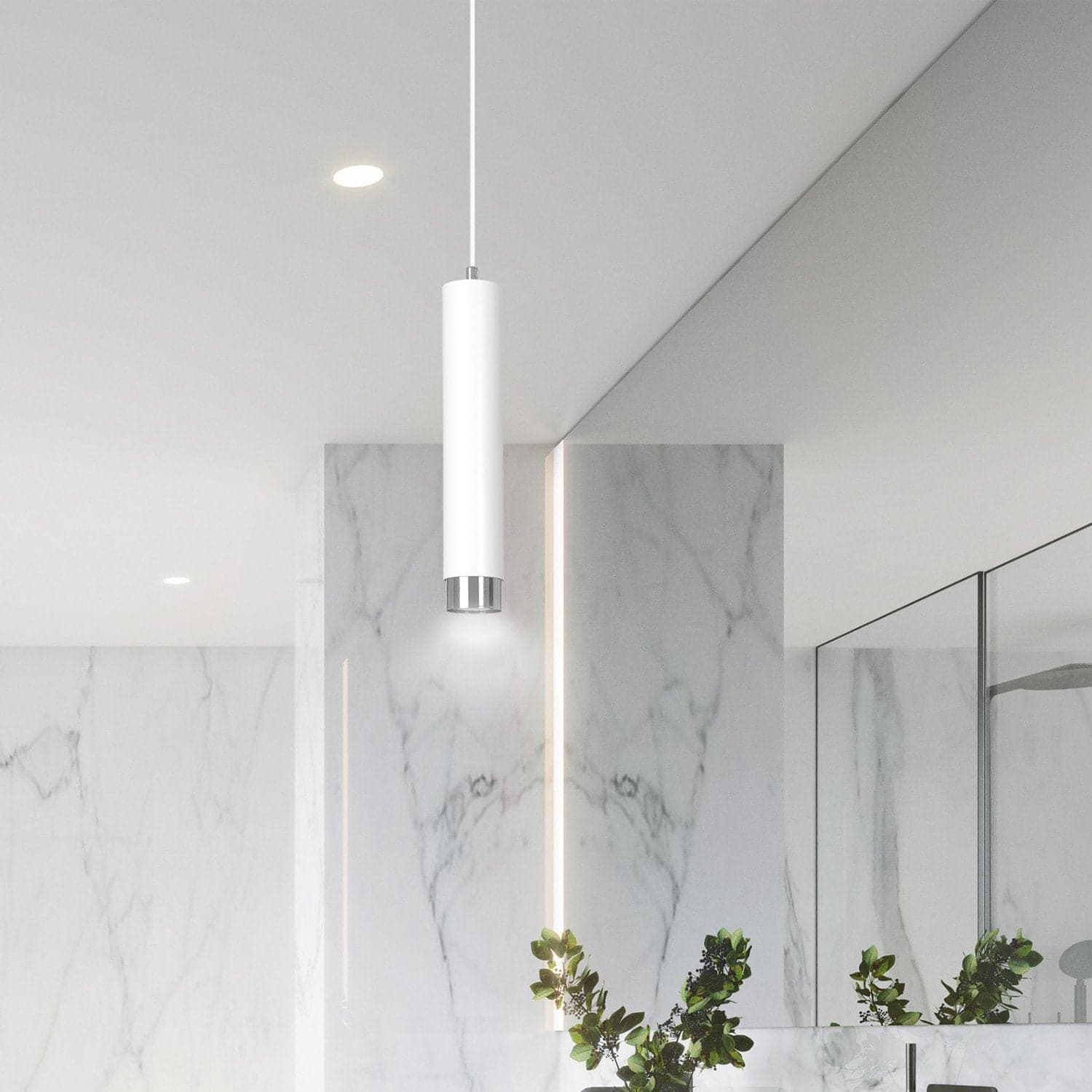 Sospensione 1 Luce Kibo In Acciaio Bianco Con Tubolare In Bianco E Cromo in Lampade a sospensione LuceArt - Montecorvino Pugliano, commercioVirtuoso.it