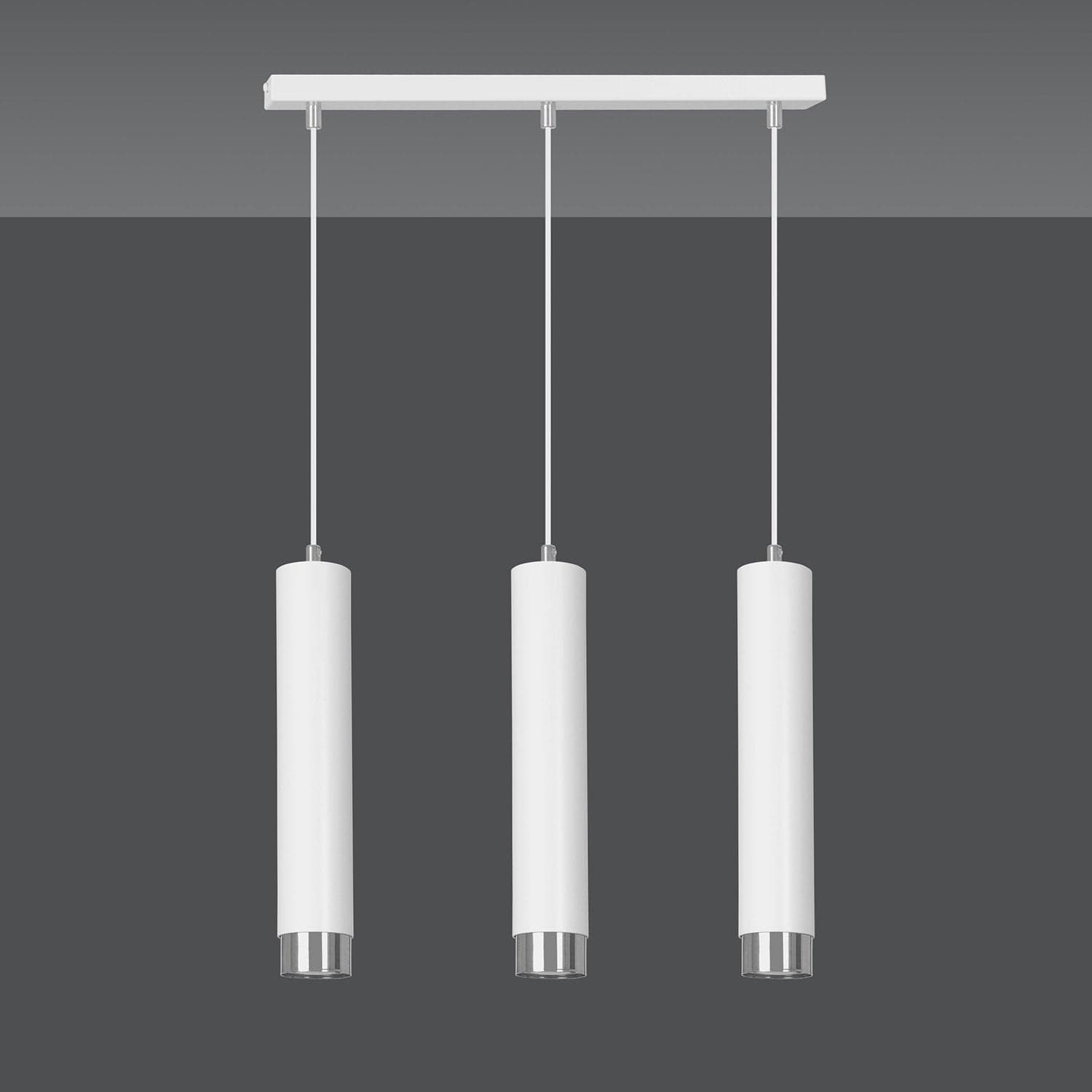 Lampadario 3 Luci Kibo In Acciaio Bianco E Tubolari In Bianco E Cromo in Lampade a sospensione LuceArt - Montecorvino Pugliano, commercioVirtuoso.it