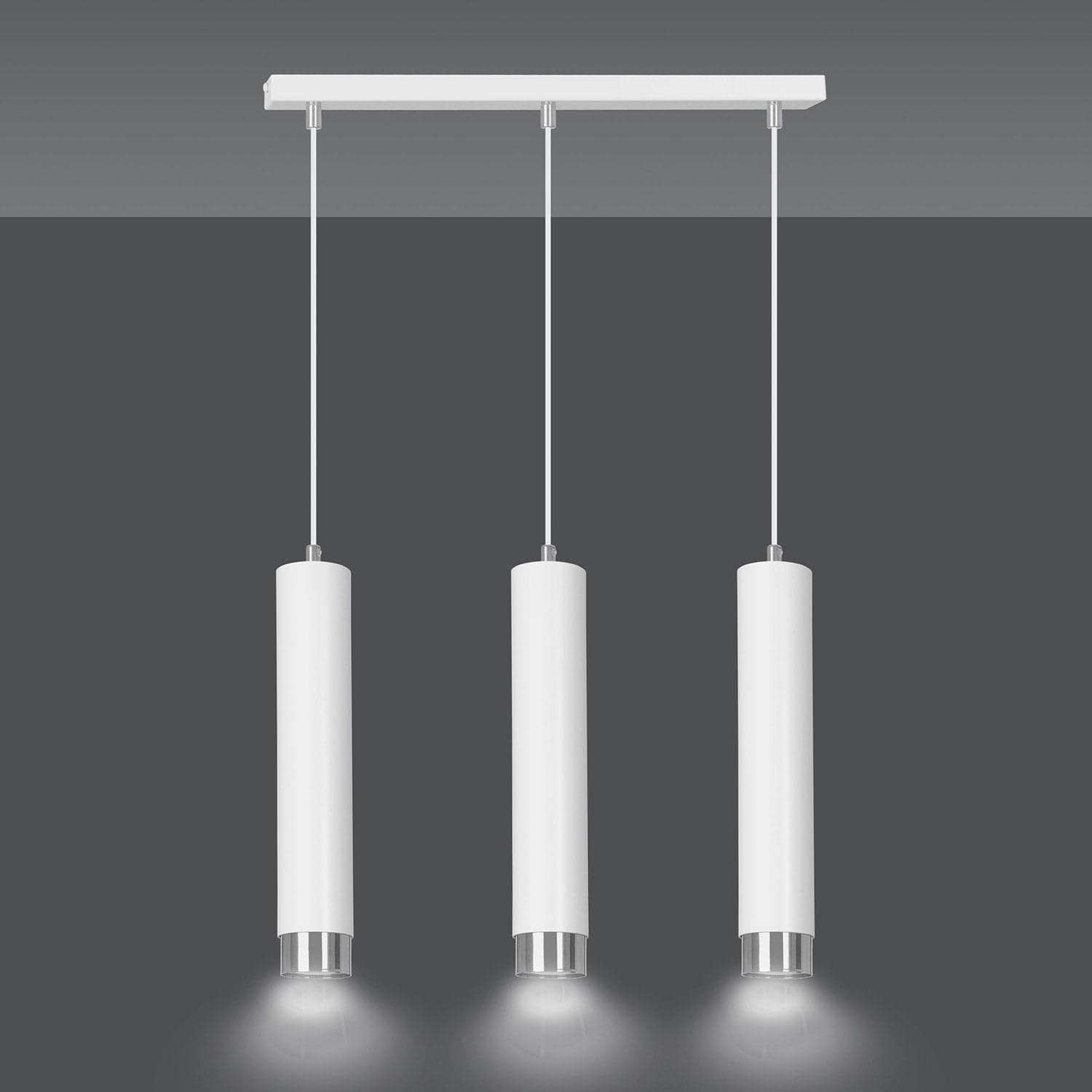 Lampadario 3 Luci Kibo In Acciaio Bianco E Tubolari In Bianco E Cromo in Lampade a sospensione LuceArt - Montecorvino Pugliano, commercioVirtuoso.it