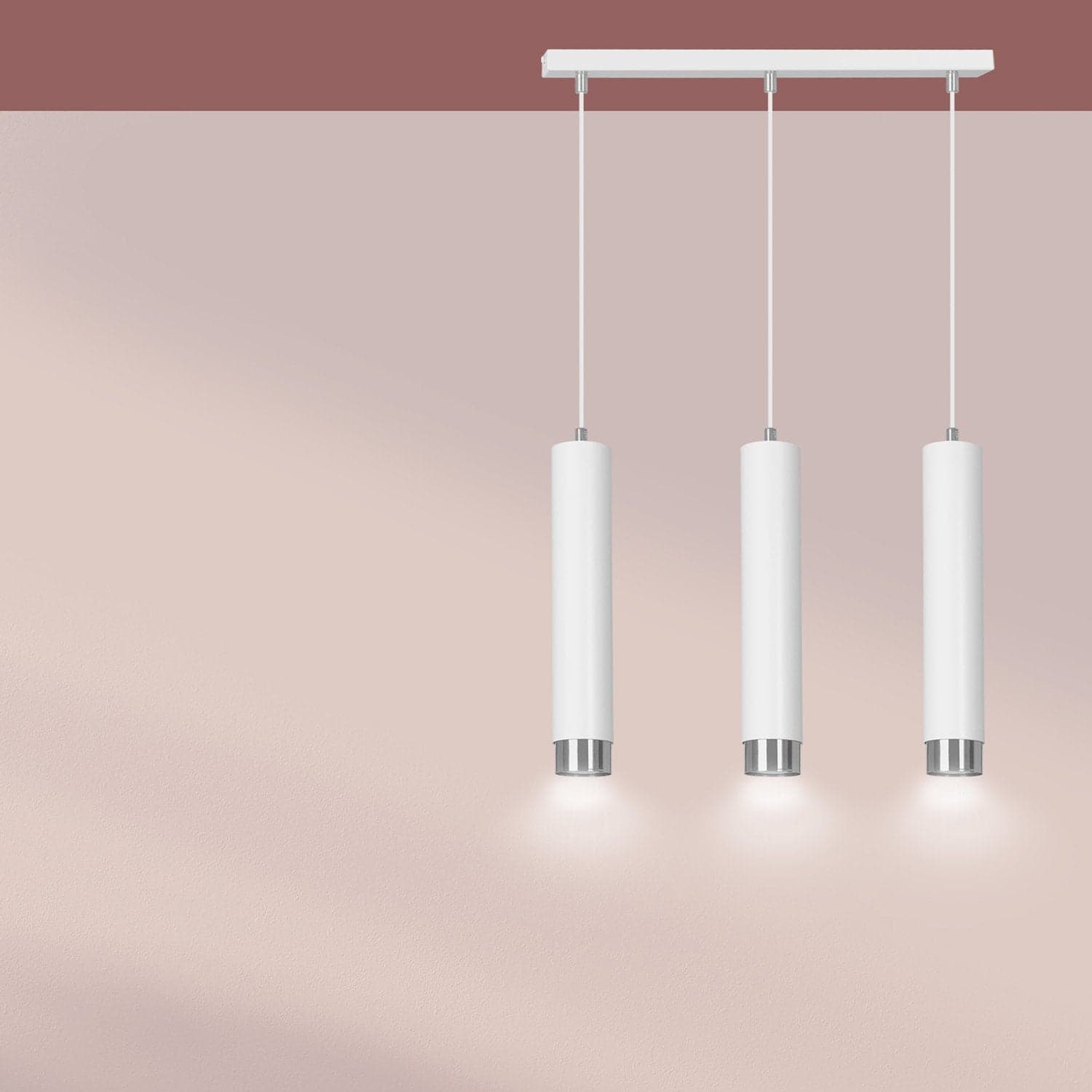 Lampadario 3 Luci Kibo In Acciaio Bianco E Tubolari In Bianco E Cromo in Lampade a sospensione LuceArt - Montecorvino Pugliano, commercioVirtuoso.it