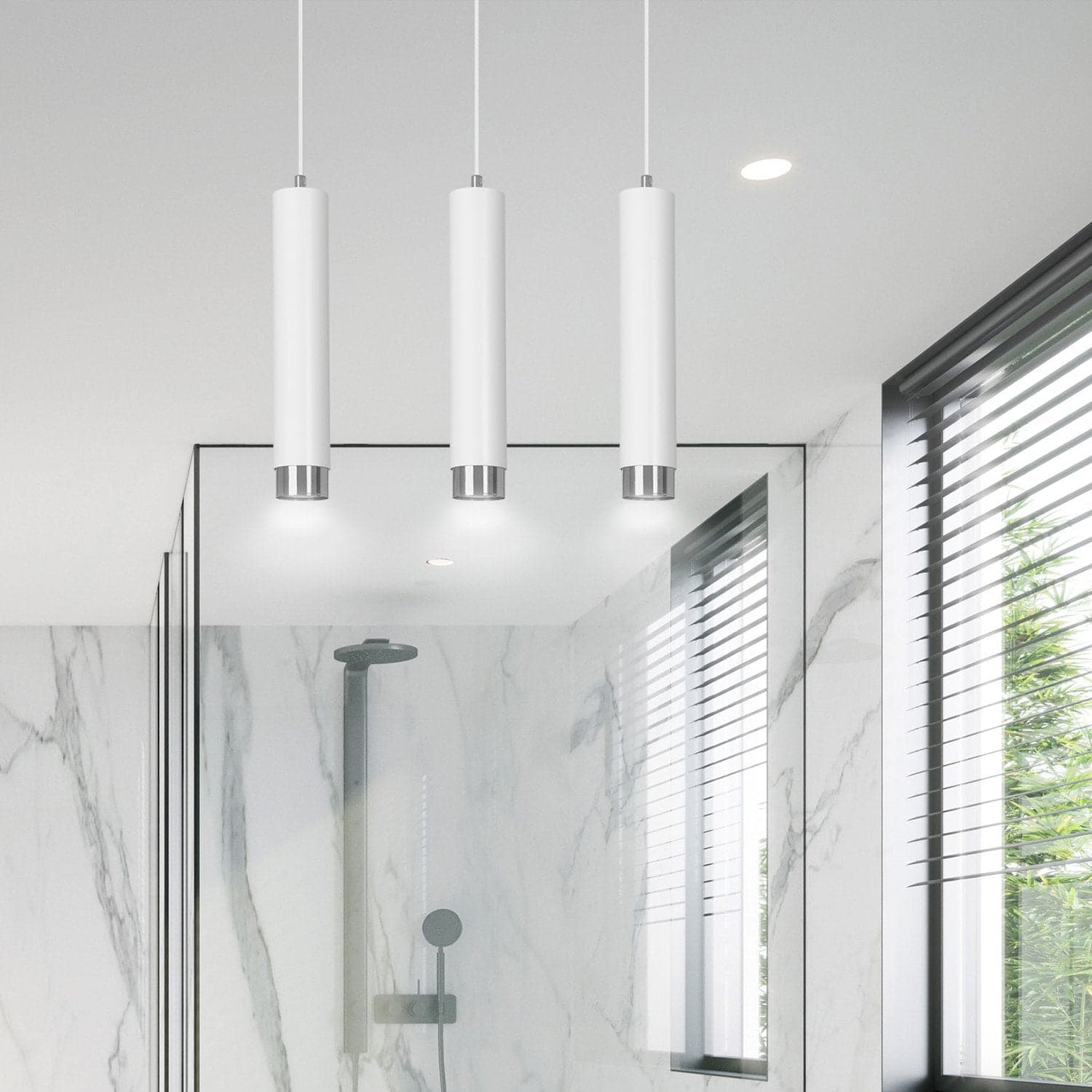 Lampadario 3 Luci Kibo In Acciaio Bianco E Tubolari In Bianco E Cromo in Lampade a sospensione LuceArt - Montecorvino Pugliano, commercioVirtuoso.it