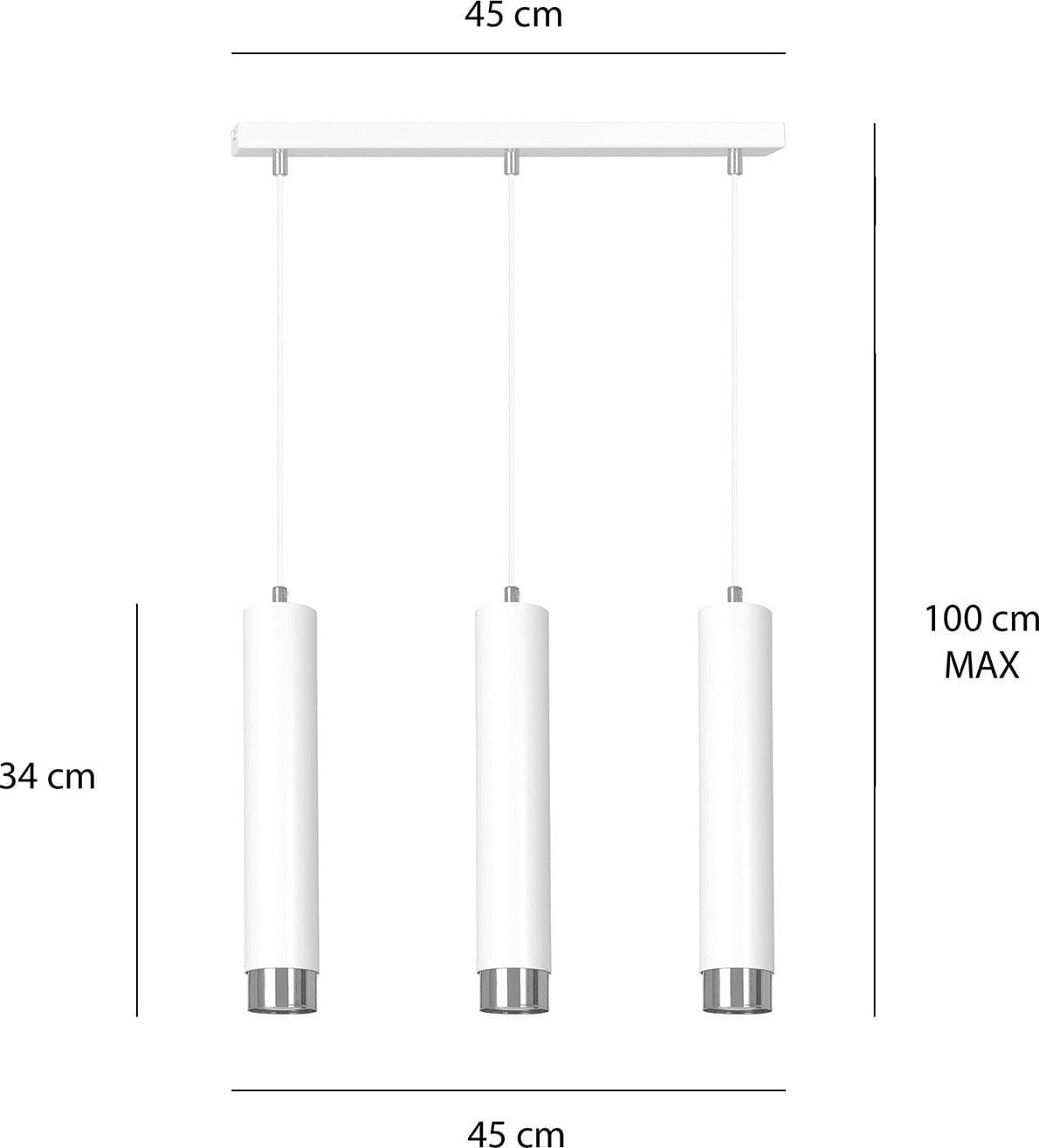 Lampadario 3 Luci Kibo In Acciaio Bianco E Tubolari In Bianco E Cromo in Lampade a sospensione LuceArt - Montecorvino Pugliano, commercioVirtuoso.it