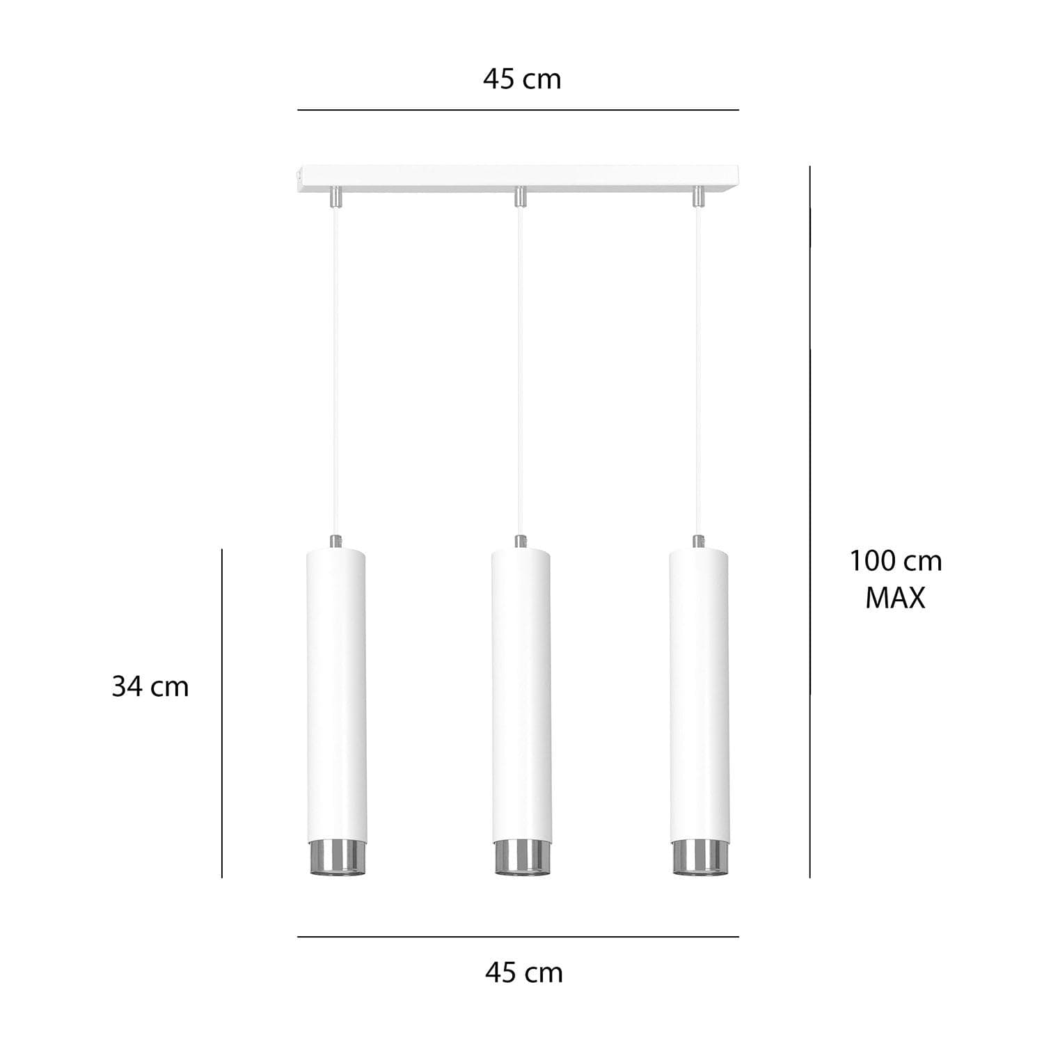 Lampadario 3 Luci Kibo In Acciaio Bianco E Tubolari In Bianco E Cromo in Lampade a sospensione LuceArt - Montecorvino Pugliano, commercioVirtuoso.it