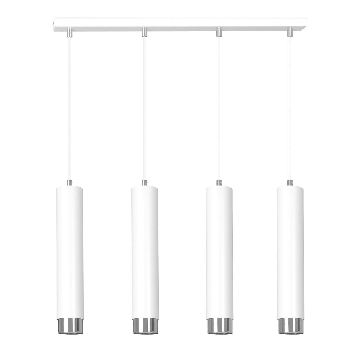 Lampadario 4 Luci Kibo In Acciaio Bianco E Tubolari In Bianco E Cromo