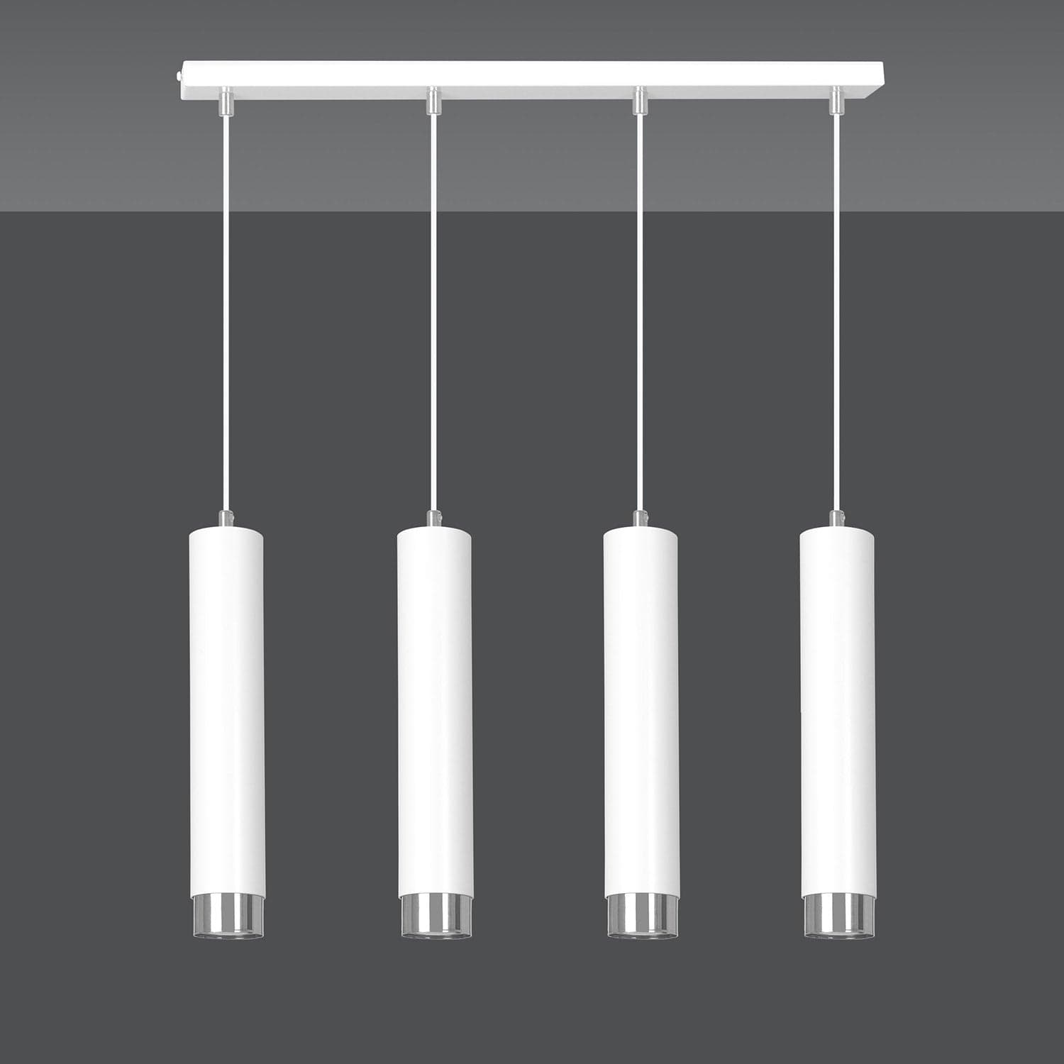 Lampadario 4 Luci Kibo In Acciaio Bianco E Tubolari In Bianco E Cromo in Lampadari LuceArt - Montecorvino Pugliano, commercioVirtuoso.it