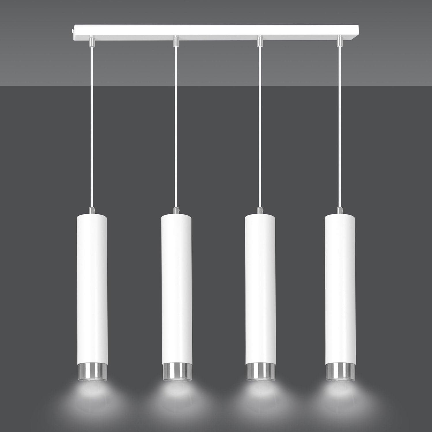 Lampadario 4 Luci Kibo In Acciaio Bianco E Tubolari In Bianco E Cromo in Lampadari LuceArt - Montecorvino Pugliano, commercioVirtuoso.it