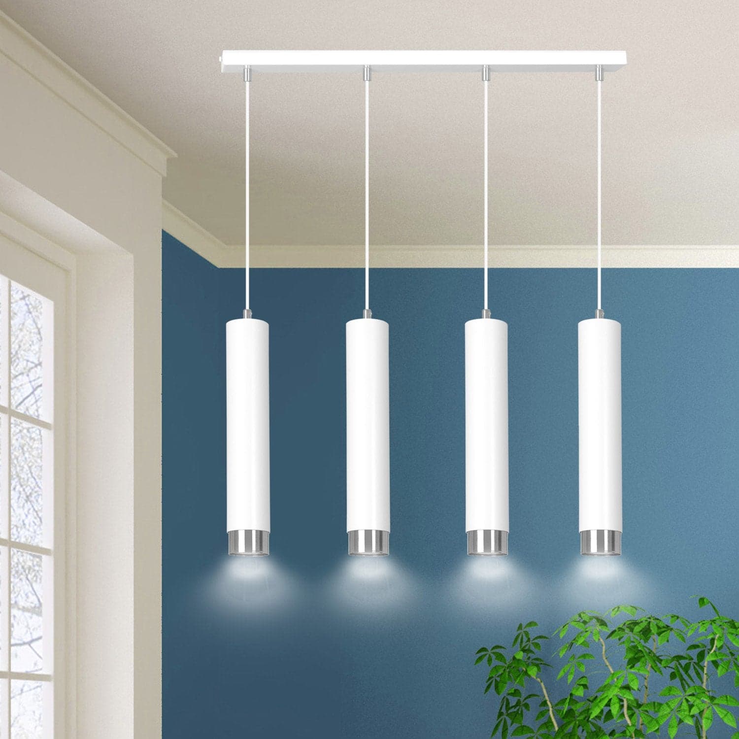 Lampadario 4 Luci Kibo In Acciaio Bianco E Tubolari In Bianco E Cromo in Lampadari LuceArt - Montecorvino Pugliano, commercioVirtuoso.it