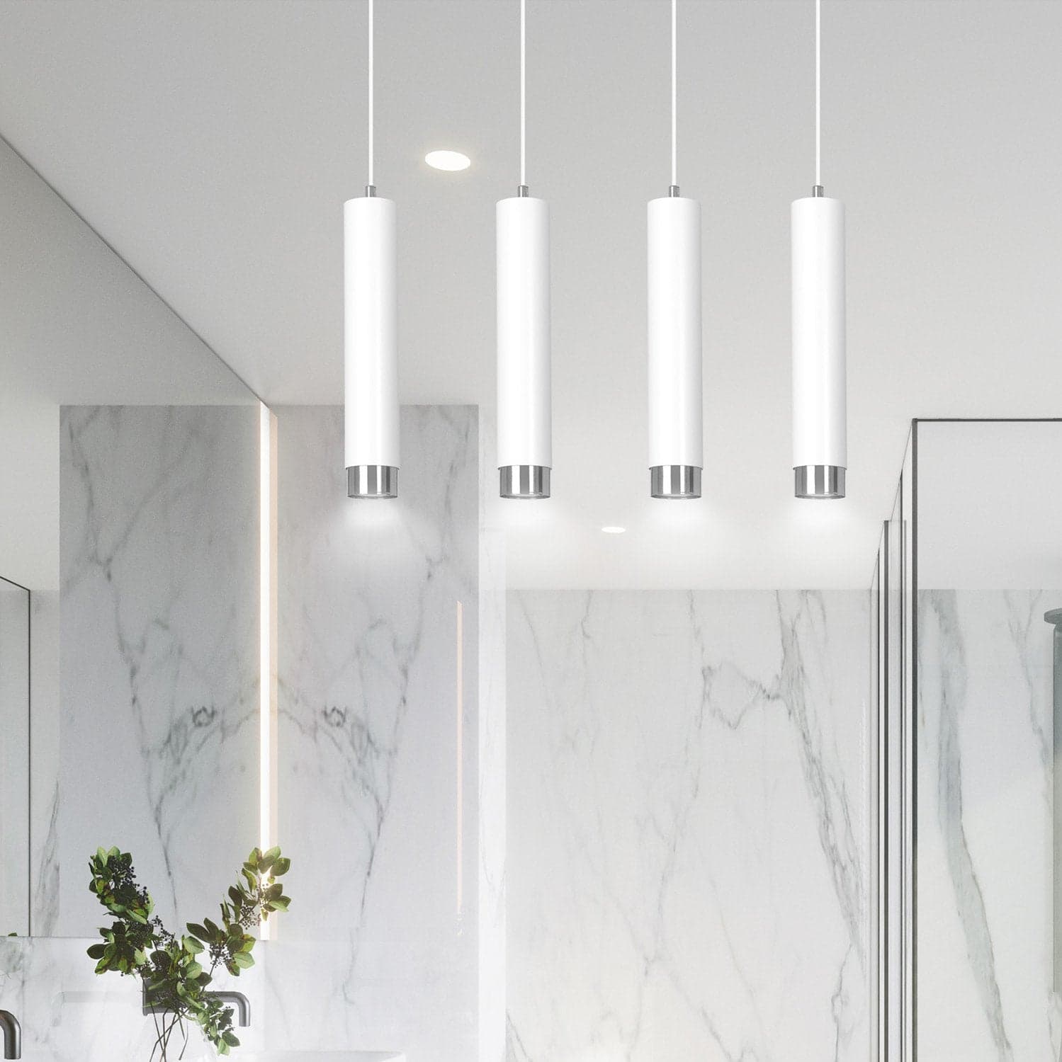 Lampadario 4 Luci Kibo In Acciaio Bianco E Tubolari In Bianco E Cromo in Lampadari LuceArt - Montecorvino Pugliano, commercioVirtuoso.it
