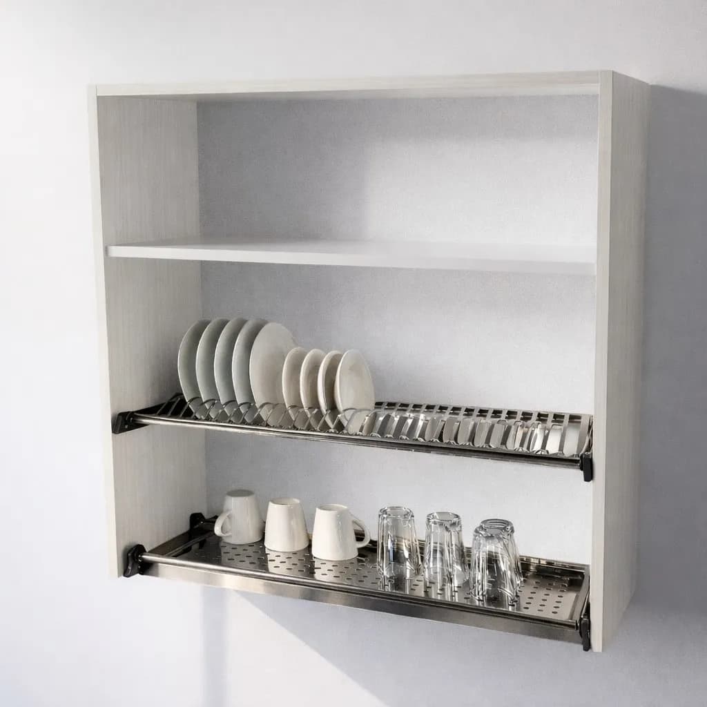 Pensile Scolapiatti Cucina con Ante in Legno Nobilitato Larice Bianco Altezza 90 cm in prodotto Calandrelli - Napoli, commercioVirtuoso.it