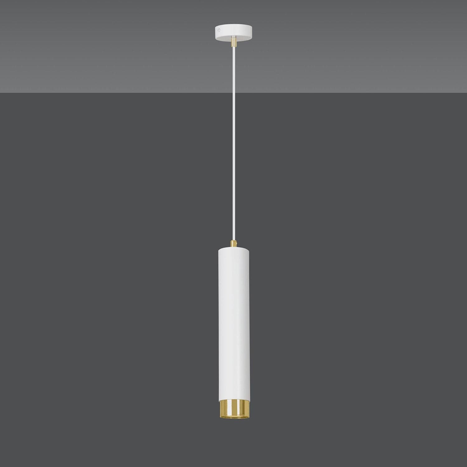 Sospensione 1 Luce Kibo In Acciaio Bianco Con Tubolare In Bianco E Oro in Lampade a sospensione LuceArt - Montecorvino Pugliano, commercioVirtuoso.it