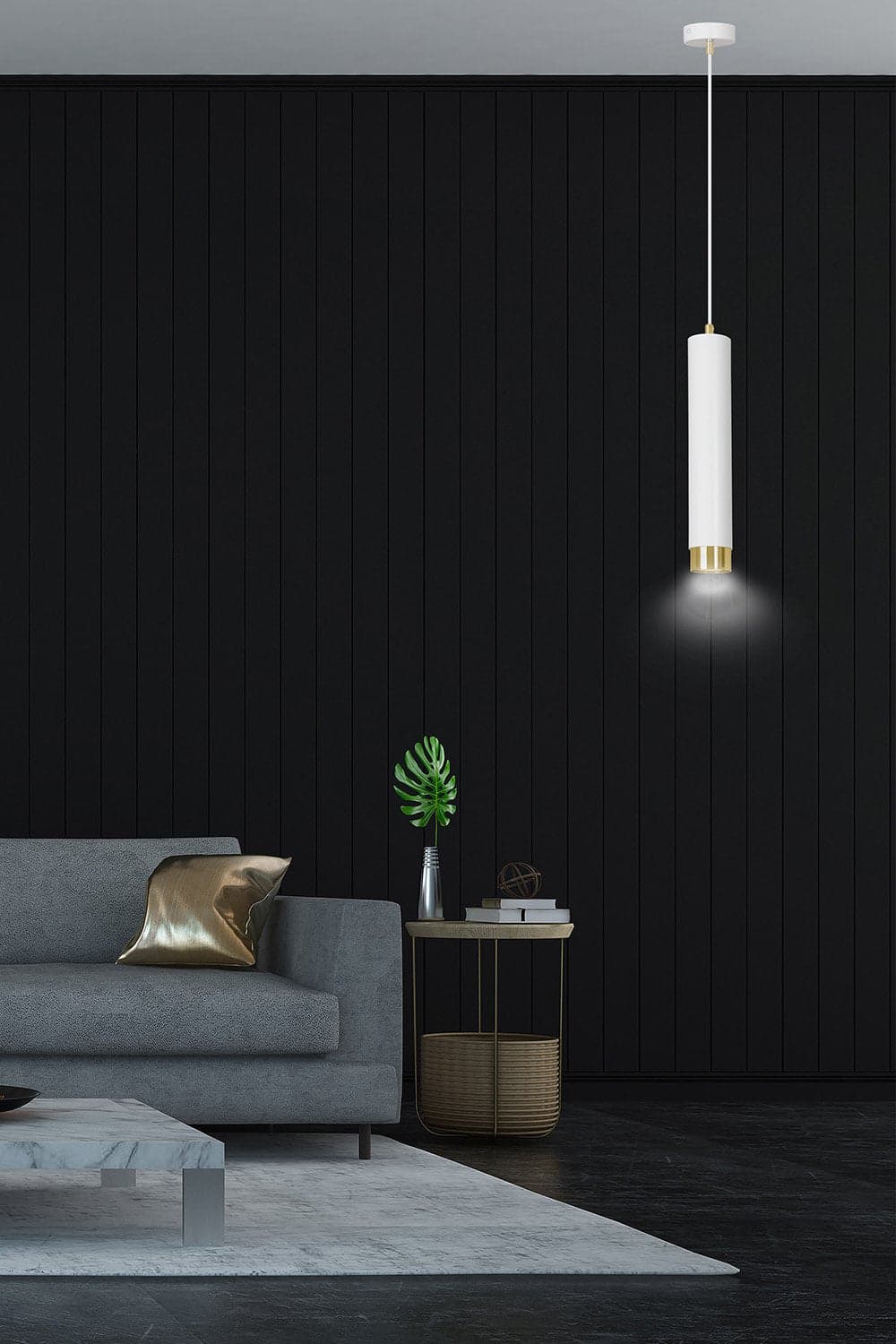 Sospensione 1 Luce Kibo In Acciaio Bianco Con Tubolare In Bianco E Oro in Lampade a sospensione LuceArt - Montecorvino Pugliano, commercioVirtuoso.it