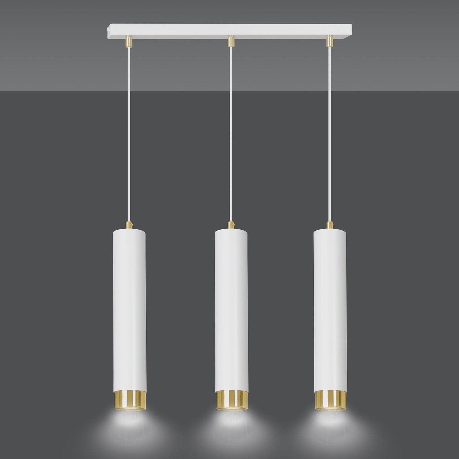Lampadario 3 Luci Kibo In Acciaio Bianco E Tubolari In Bianco E Oro in Lampadari LuceArt - Montecorvino Pugliano, commercioVirtuoso.it