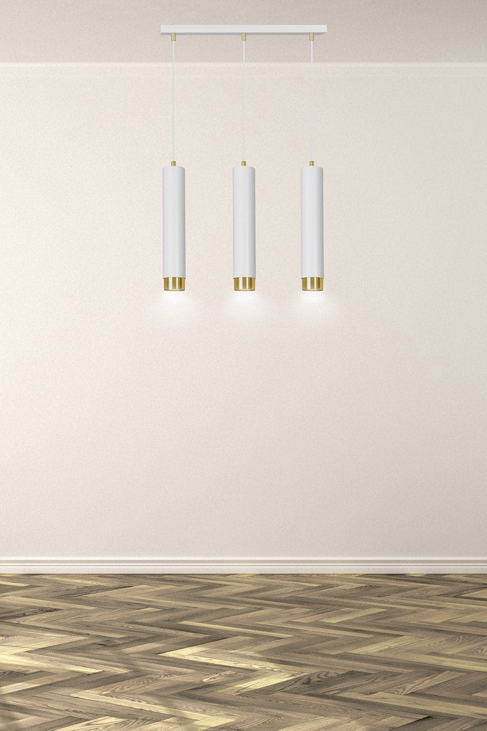 Lampadario 3 Luci Kibo In Acciaio Bianco E Tubolari In Bianco E Oro in Lampadari LuceArt - Montecorvino Pugliano, commercioVirtuoso.it