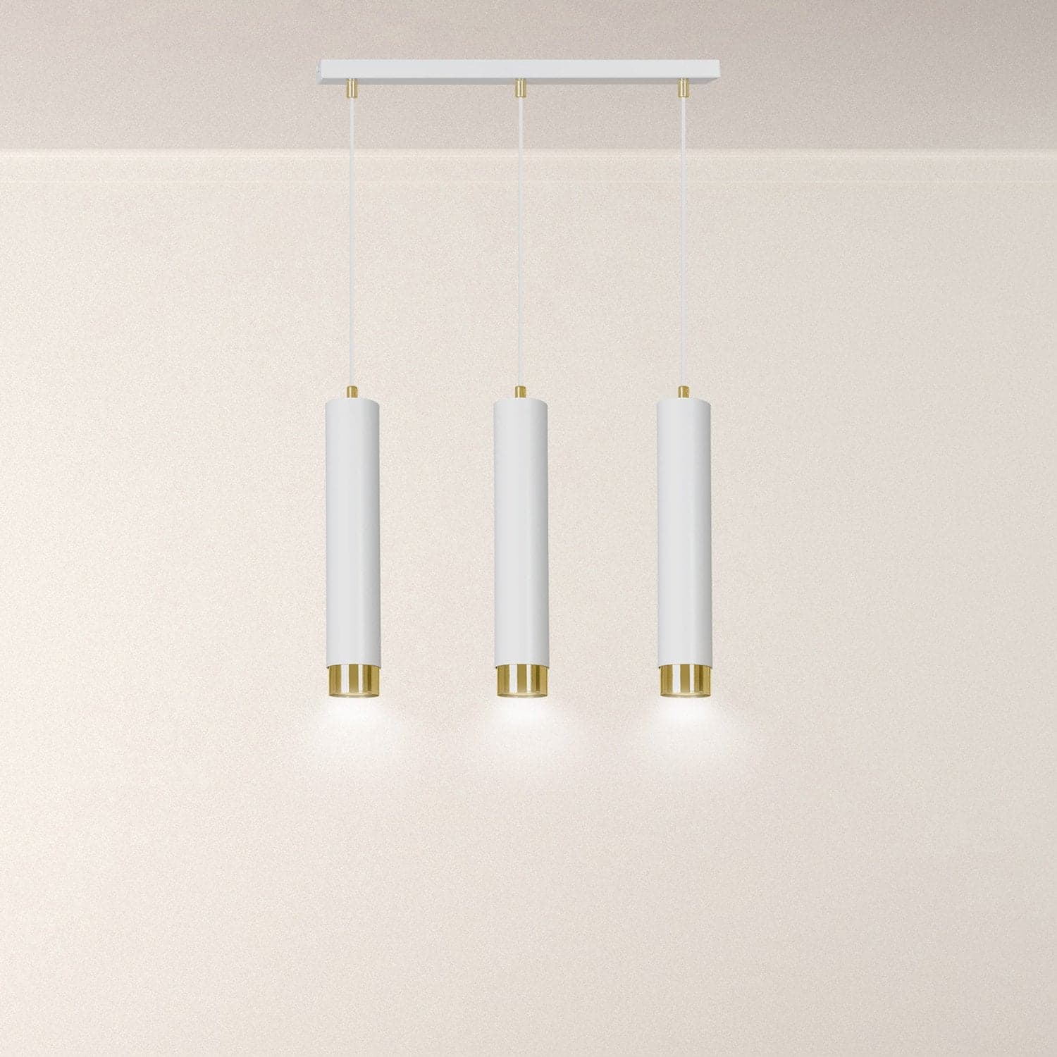Lampadario 3 Luci Kibo In Acciaio Bianco E Tubolari In Bianco E Oro in Lampadari LuceArt - Montecorvino Pugliano, commercioVirtuoso.it