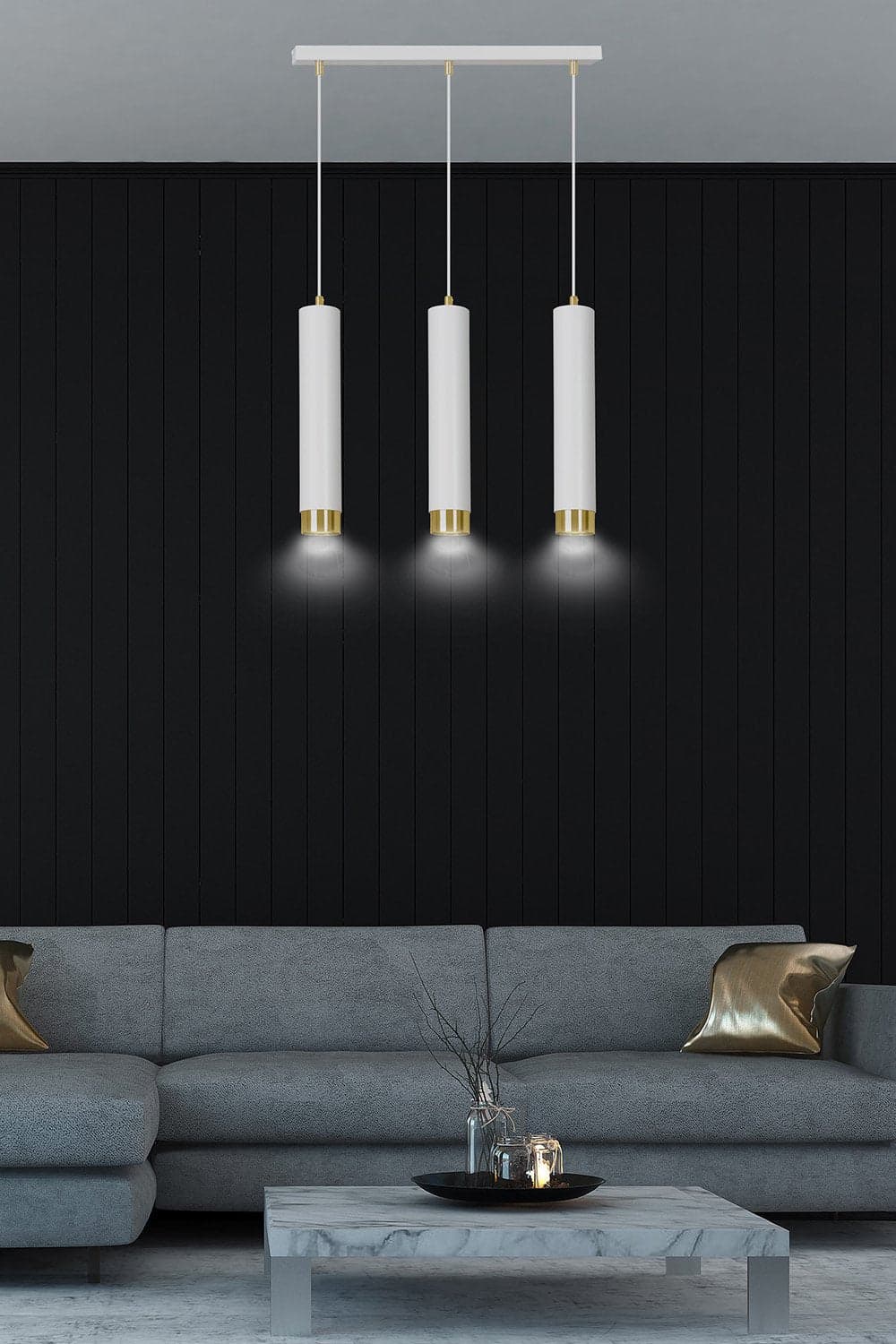 Lampadario 3 Luci Kibo In Acciaio Bianco E Tubolari In Bianco E Oro in Lampadari LuceArt - Montecorvino Pugliano, commercioVirtuoso.it