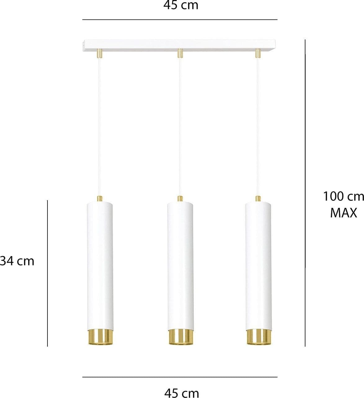 Lampadario 3 Luci Kibo In Acciaio Bianco E Tubolari In Bianco E Oro in Lampadari LuceArt - Montecorvino Pugliano, commercioVirtuoso.it
