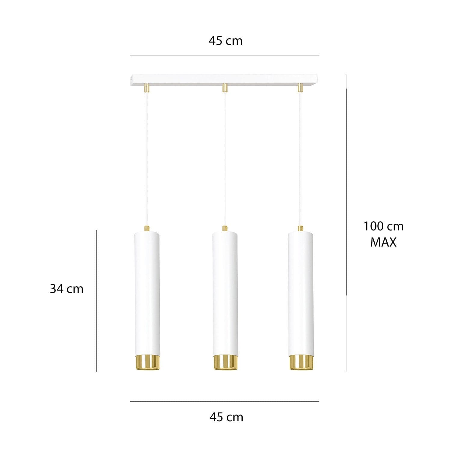 Lampadario 3 Luci Kibo In Acciaio Bianco E Tubolari In Bianco E Oro in Lampadari LuceArt - Montecorvino Pugliano, commercioVirtuoso.it