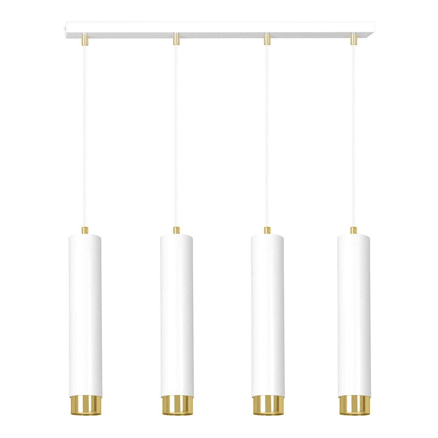 Lampadario 4 Luci Kibo In Acciaio Bianco E Tubolari In Bianco E Oro