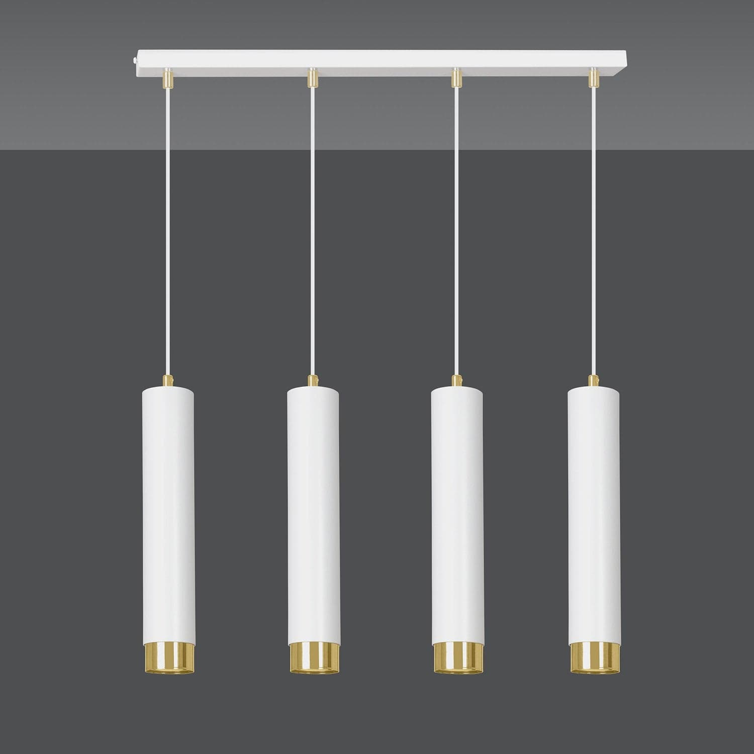 Lampadario 4 Luci Kibo In Acciaio Bianco E Tubolari In Bianco E Oro in Lampade a sospensione LuceArt - Montecorvino Pugliano, commercioVirtuoso.it