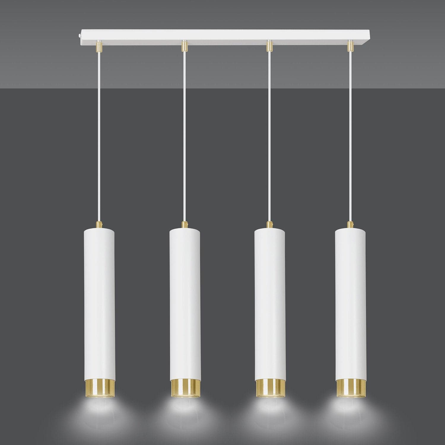Lampadario 4 Luci Kibo In Acciaio Bianco E Tubolari In Bianco E Oro in Lampade a sospensione LuceArt - Montecorvino Pugliano, commercioVirtuoso.it