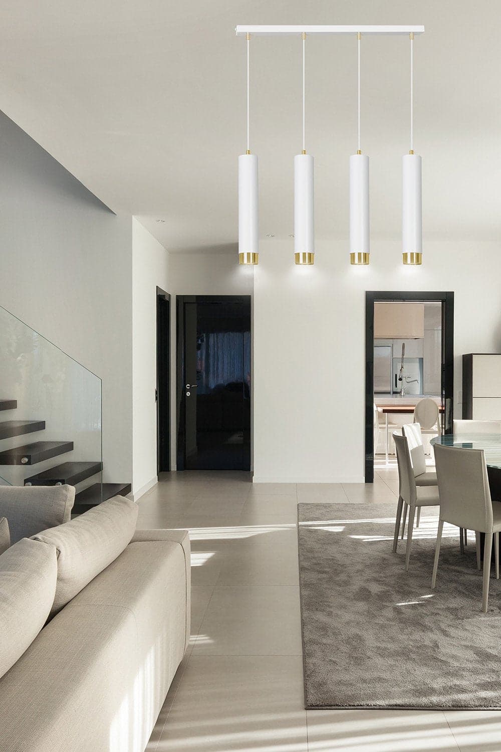Lampadario 4 Luci Kibo In Acciaio Bianco E Tubolari In Bianco E Oro in Lampade a sospensione LuceArt - Montecorvino Pugliano, commercioVirtuoso.it