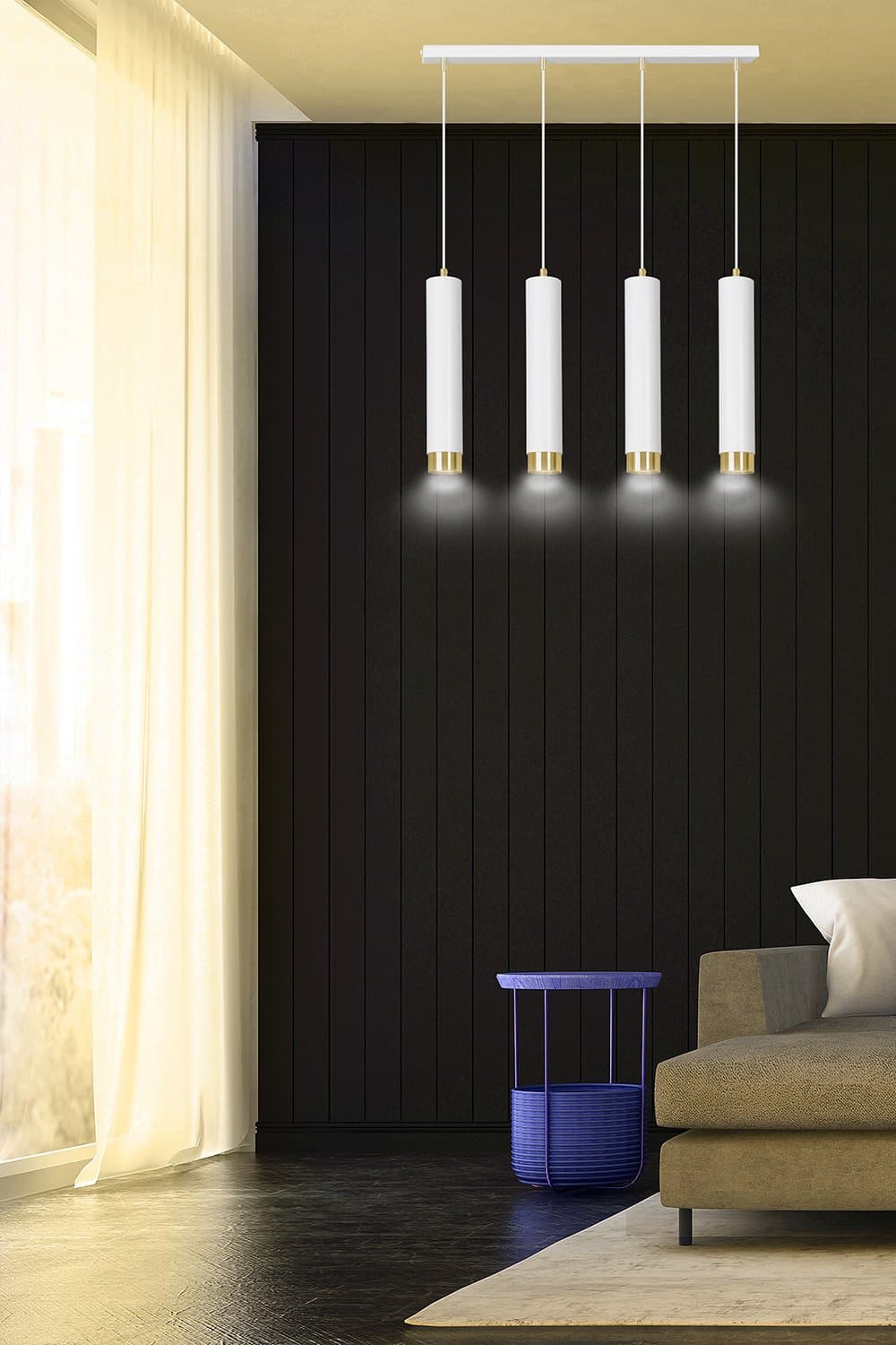 Lampadario 4 Luci Kibo In Acciaio Bianco E Tubolari In Bianco E Oro in Lampade a sospensione LuceArt - Montecorvino Pugliano, commercioVirtuoso.it
