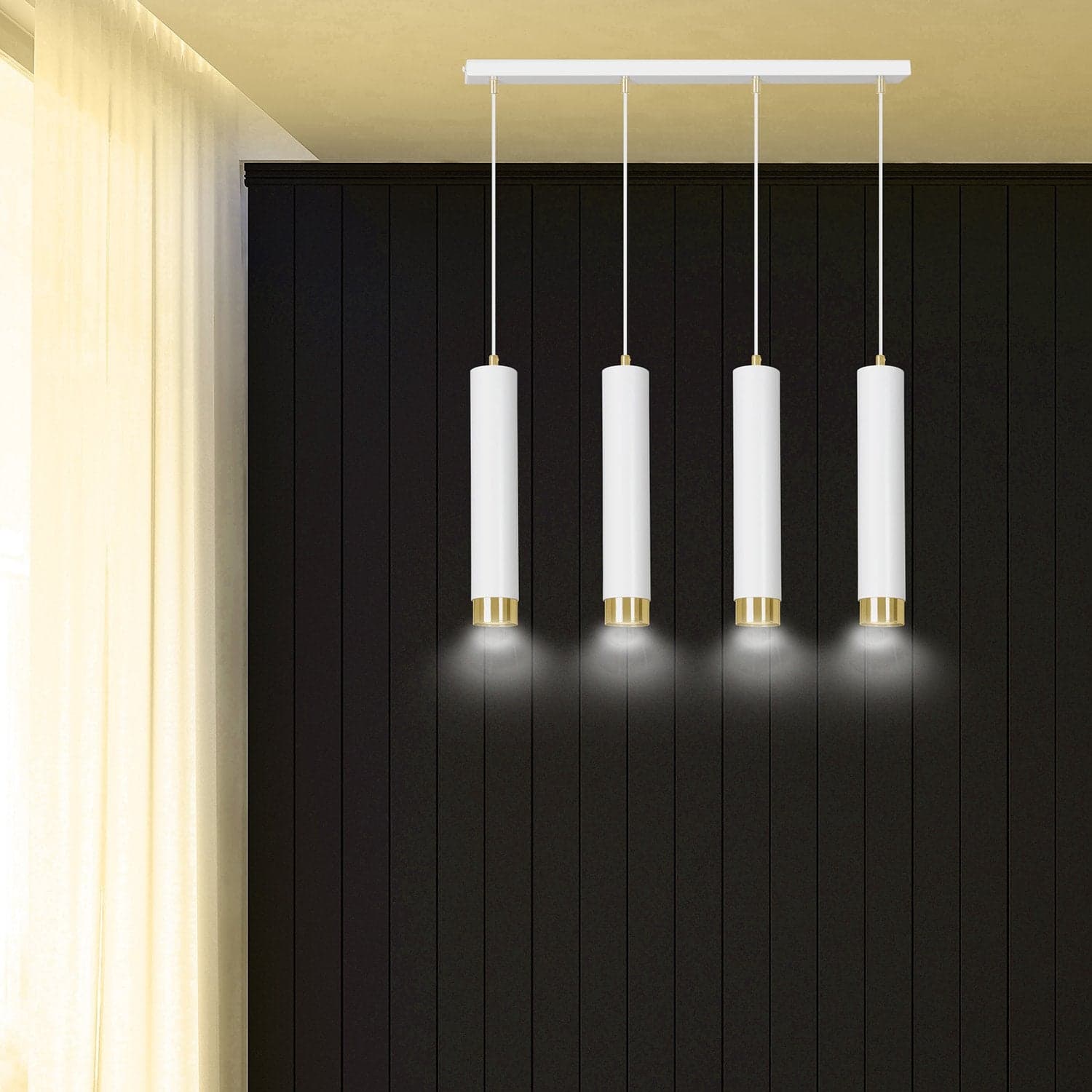 Lampadario 4 Luci Kibo In Acciaio Bianco E Tubolari In Bianco E Oro in Lampade a sospensione LuceArt - Montecorvino Pugliano, commercioVirtuoso.it
