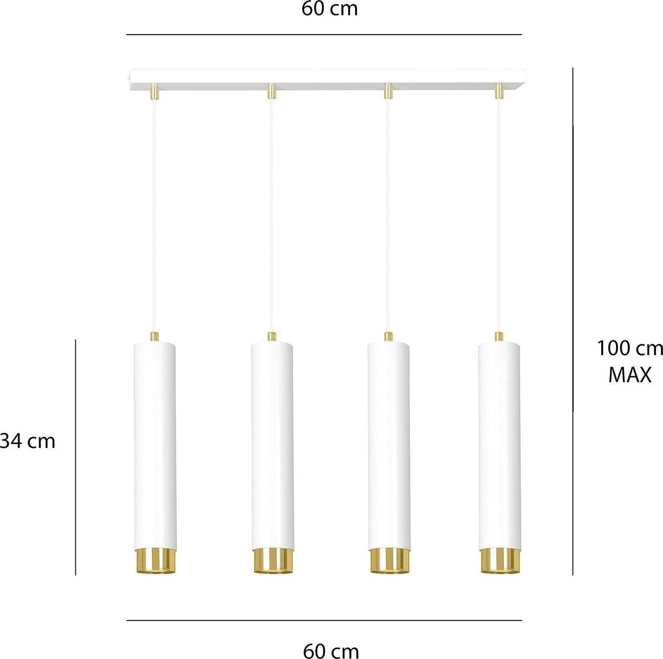 Lampadario 4 Luci Kibo In Acciaio Bianco E Tubolari In Bianco E Oro in Lampade a sospensione LuceArt - Montecorvino Pugliano, commercioVirtuoso.it