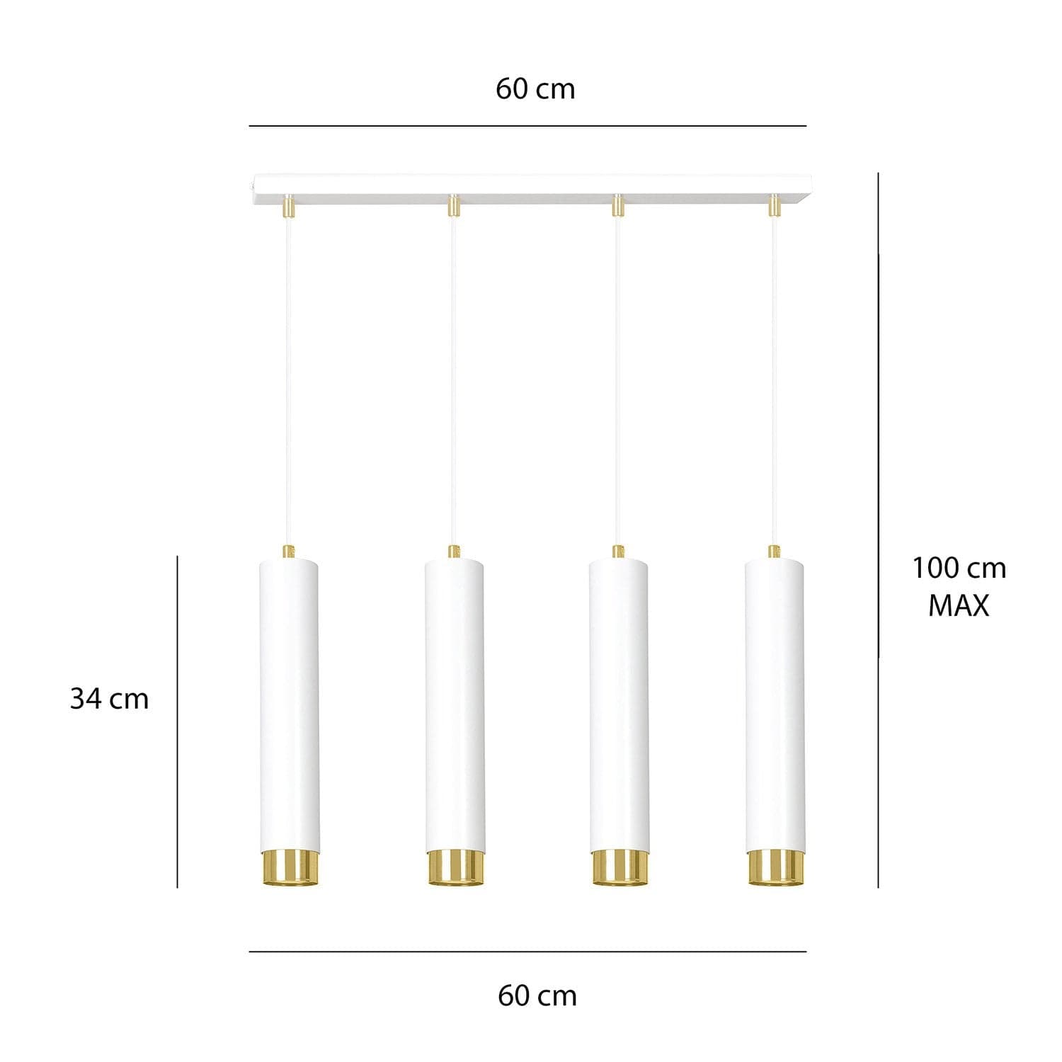 Lampadario 4 Luci Kibo In Acciaio Bianco E Tubolari In Bianco E Oro in Lampade a sospensione LuceArt - Montecorvino Pugliano, commercioVirtuoso.it