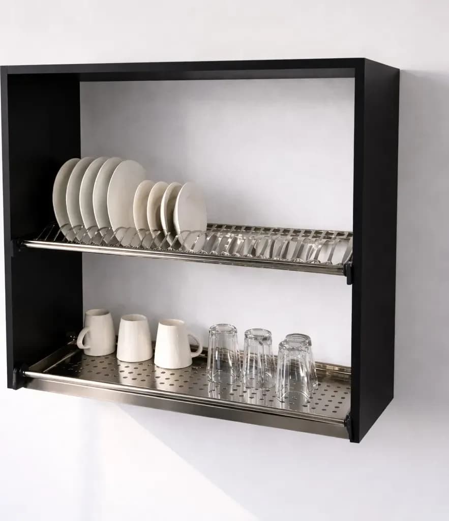 Pensile Scolapiatti Cucina con Ante in Legno Nobilitato Nero Altezza 72 cm in prodotto Calandrelli - Napoli, commercioVirtuoso.it