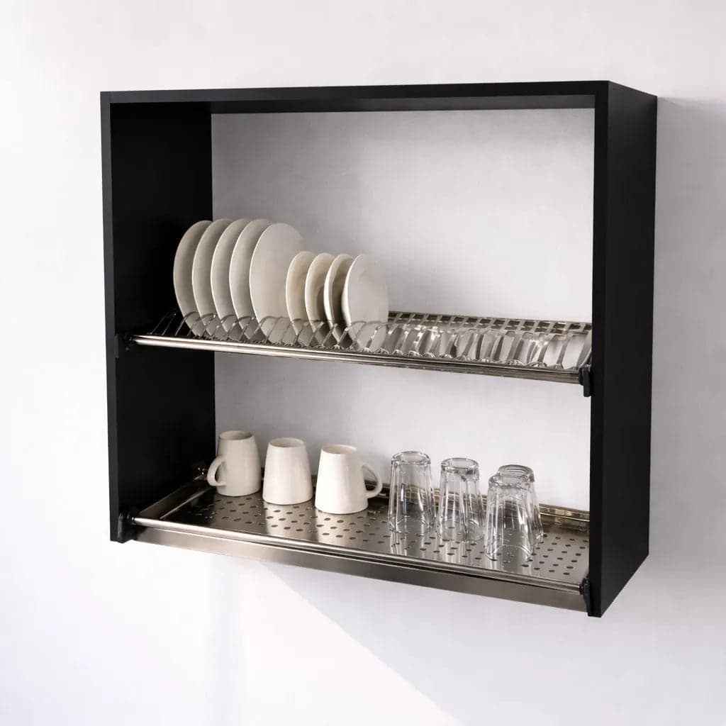 Pensile Scolapiatti Cucina con Ante in Legno Nobilitato Nero Altezza 72 cm in prodotto Calandrelli - Napoli, commercioVirtuoso.it