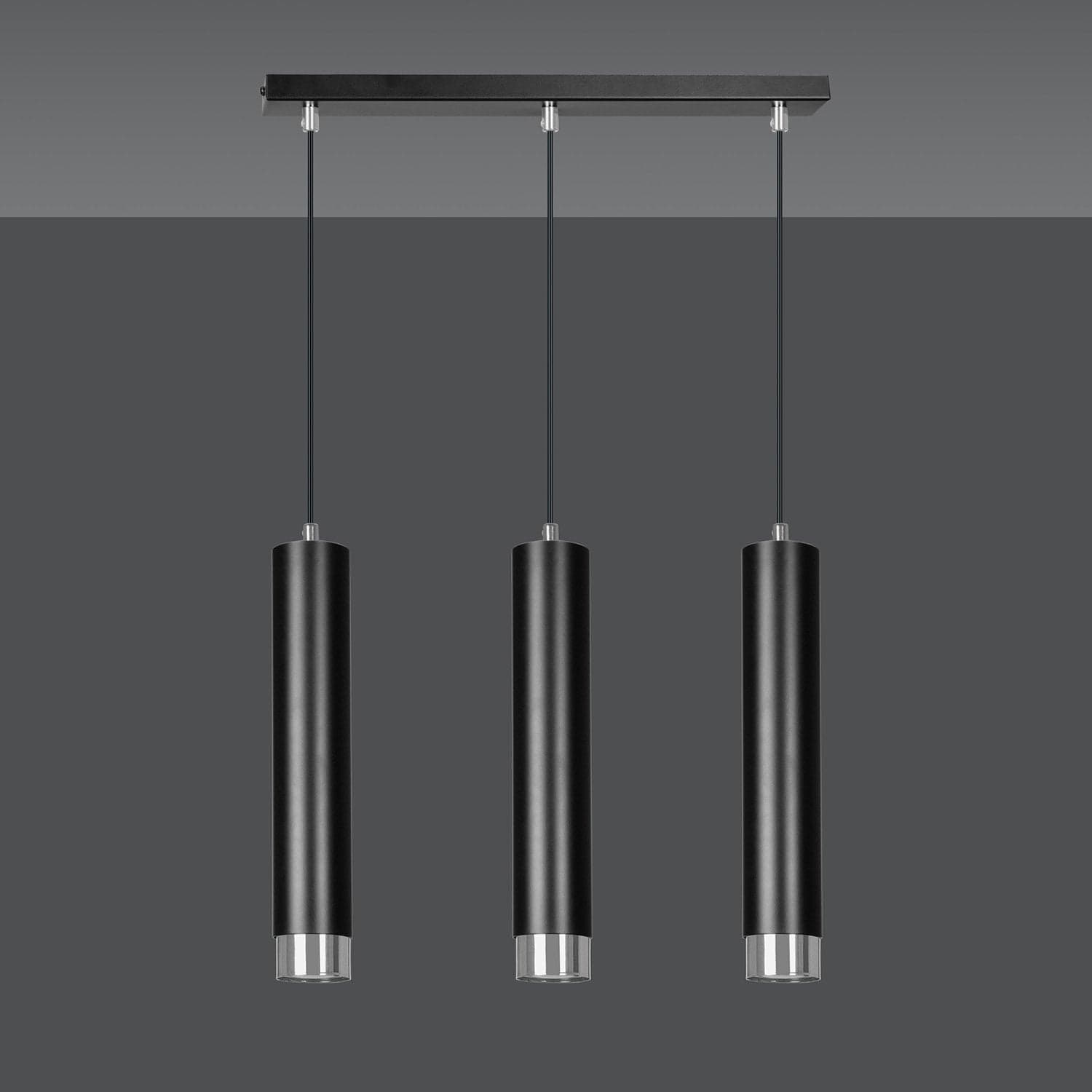 Lampadario 3 Luci Kibo In Acciaio Nero E Tubolari In Nero E Cromo in Lampade a sospensione LuceArt - Montecorvino Pugliano, commercioVirtuoso.it