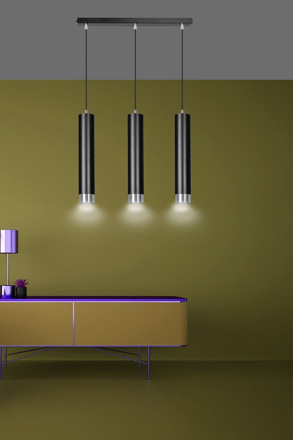 Lampadario 3 Luci Kibo In Acciaio Nero E Tubolari In Nero E Cromo in Lampade a sospensione LuceArt - Montecorvino Pugliano, commercioVirtuoso.it