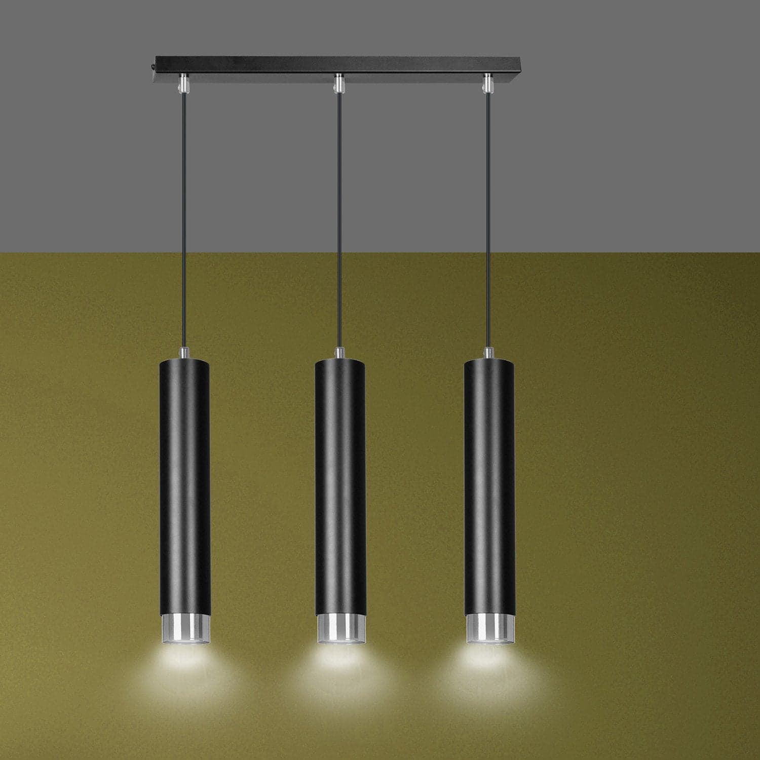 Lampadario 3 Luci Kibo In Acciaio Nero E Tubolari In Nero E Cromo in Lampade a sospensione LuceArt - Montecorvino Pugliano, commercioVirtuoso.it