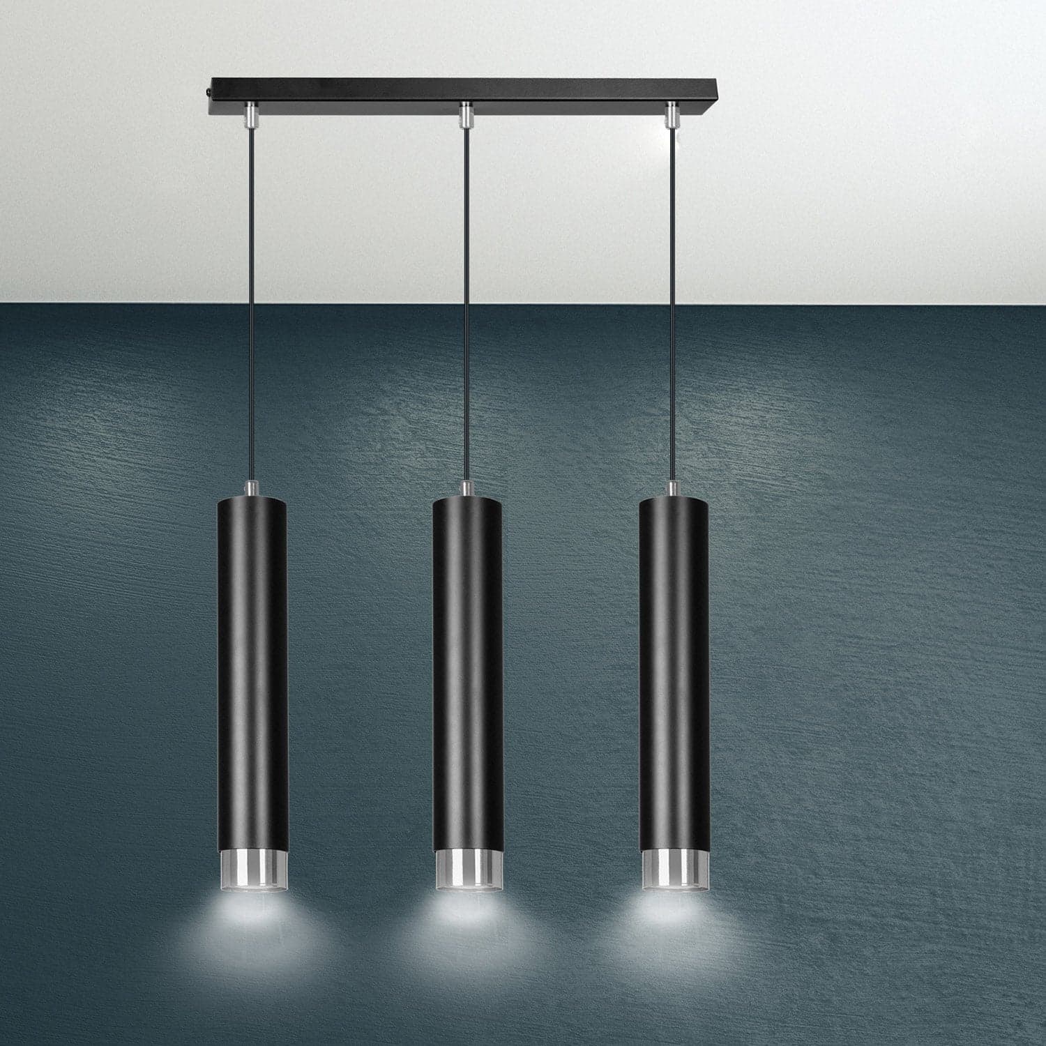 Lampadario 3 Luci Kibo In Acciaio Nero E Tubolari In Nero E Cromo in Lampade a sospensione LuceArt - Montecorvino Pugliano, commercioVirtuoso.it