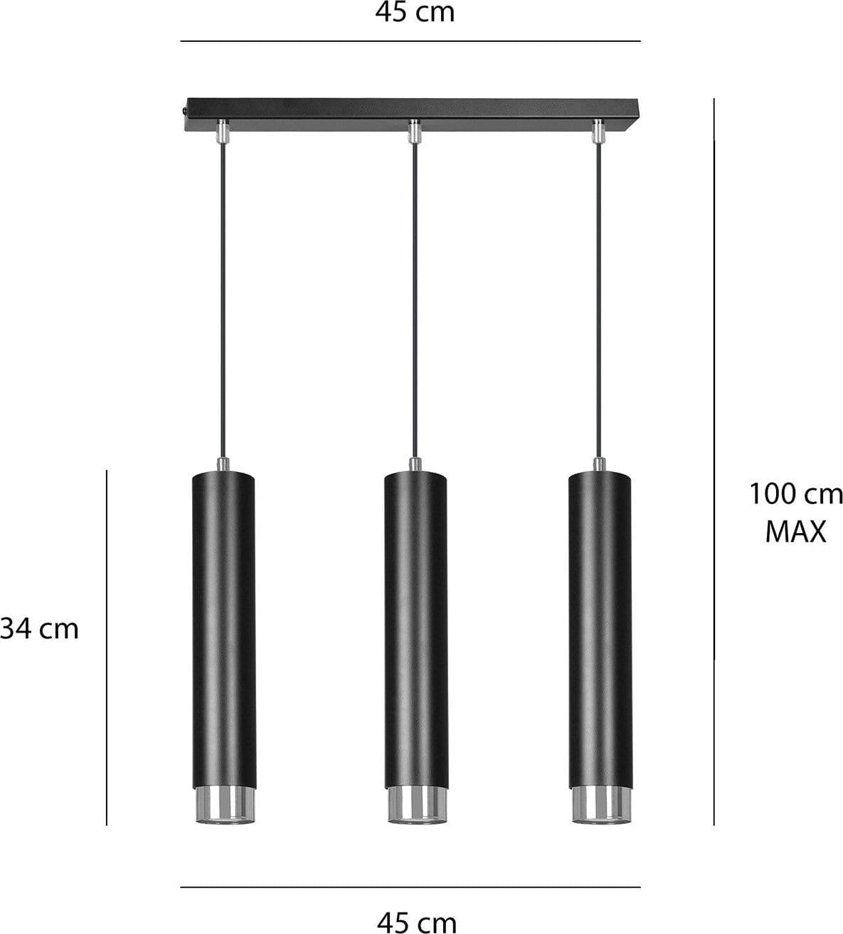 Lampadario 3 Luci Kibo In Acciaio Nero E Tubolari In Nero E Cromo in Lampade a sospensione LuceArt - Montecorvino Pugliano, commercioVirtuoso.it