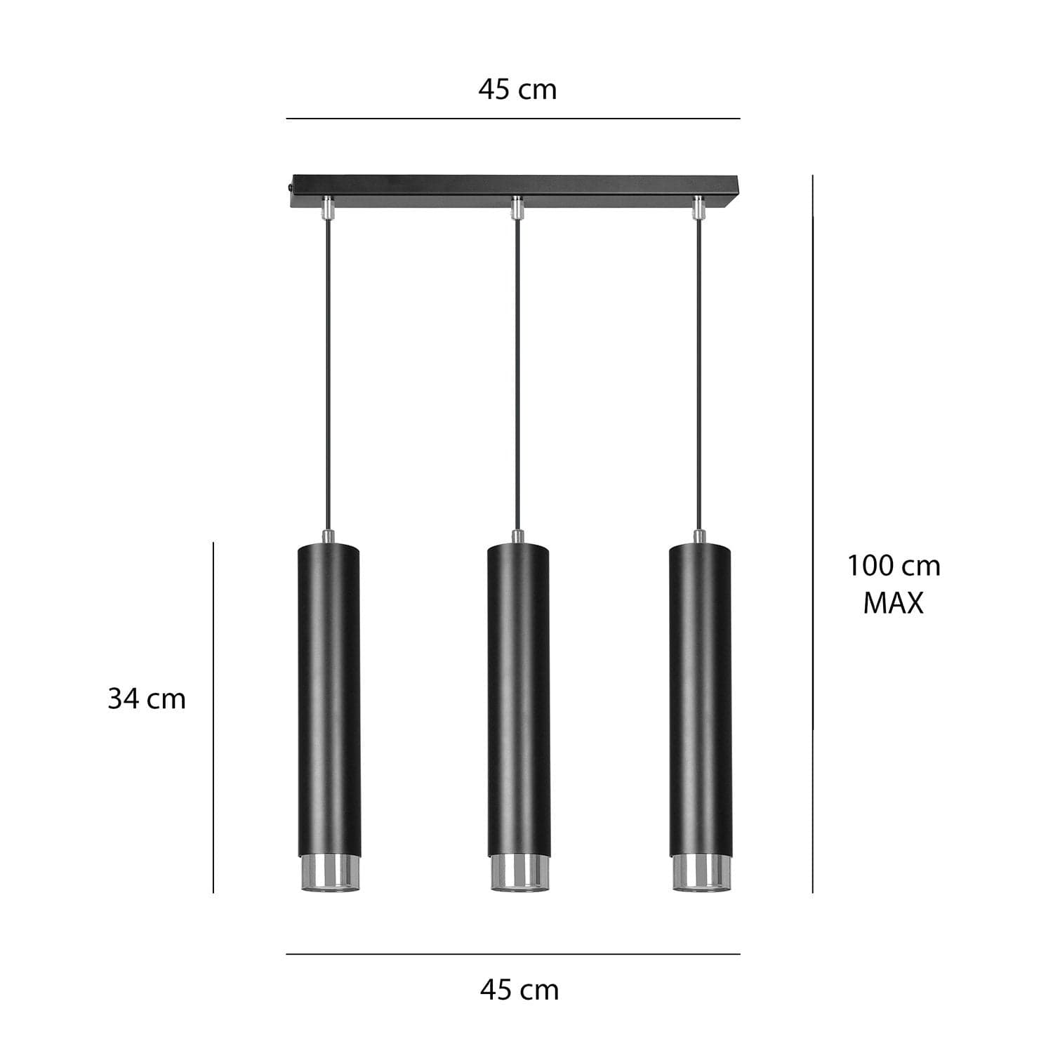 Lampadario 3 Luci Kibo In Acciaio Nero E Tubolari In Nero E Cromo in Lampade a sospensione LuceArt - Montecorvino Pugliano, commercioVirtuoso.it