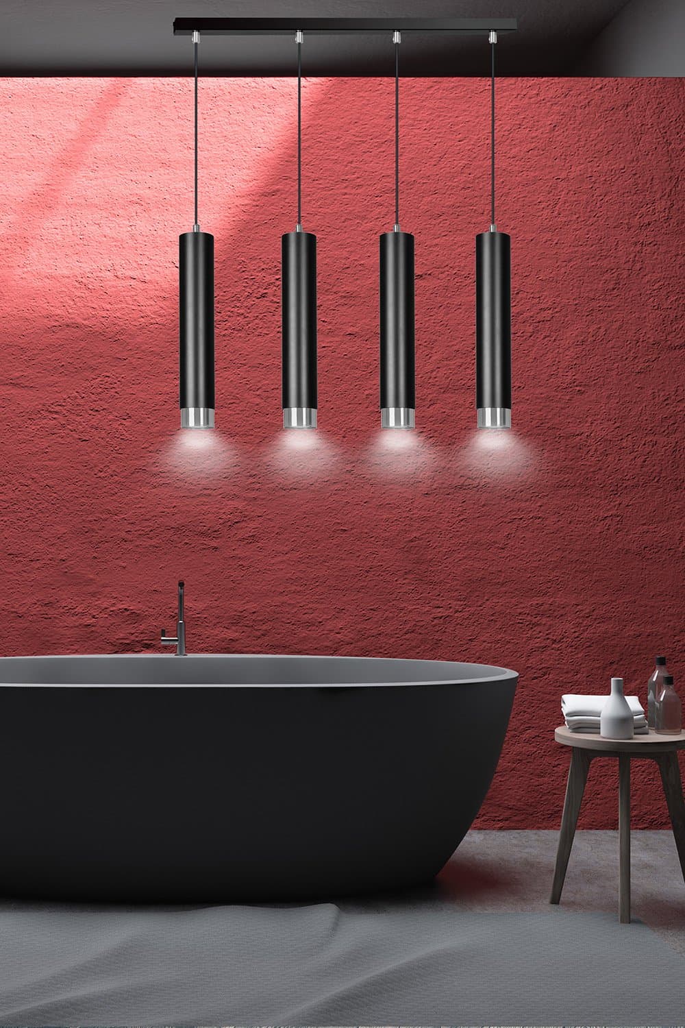 Lampadario 4 Luci Kibo In Acciaio Nero E Tubolari In Nero E Cromo in Lampade a sospensione LuceArt - Montecorvino Pugliano, commercioVirtuoso.it