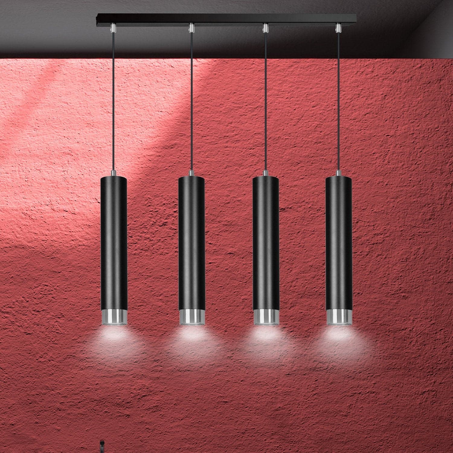 Lampadario 4 Luci Kibo In Acciaio Nero E Tubolari In Nero E Cromo in Lampade a sospensione LuceArt - Montecorvino Pugliano, commercioVirtuoso.it