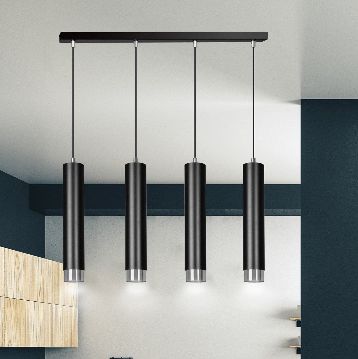 Lampadario 4 Luci Kibo In Acciaio Nero E Tubolari In Nero E Cromo in Lampade a sospensione LuceArt - Montecorvino Pugliano, commercioVirtuoso.it