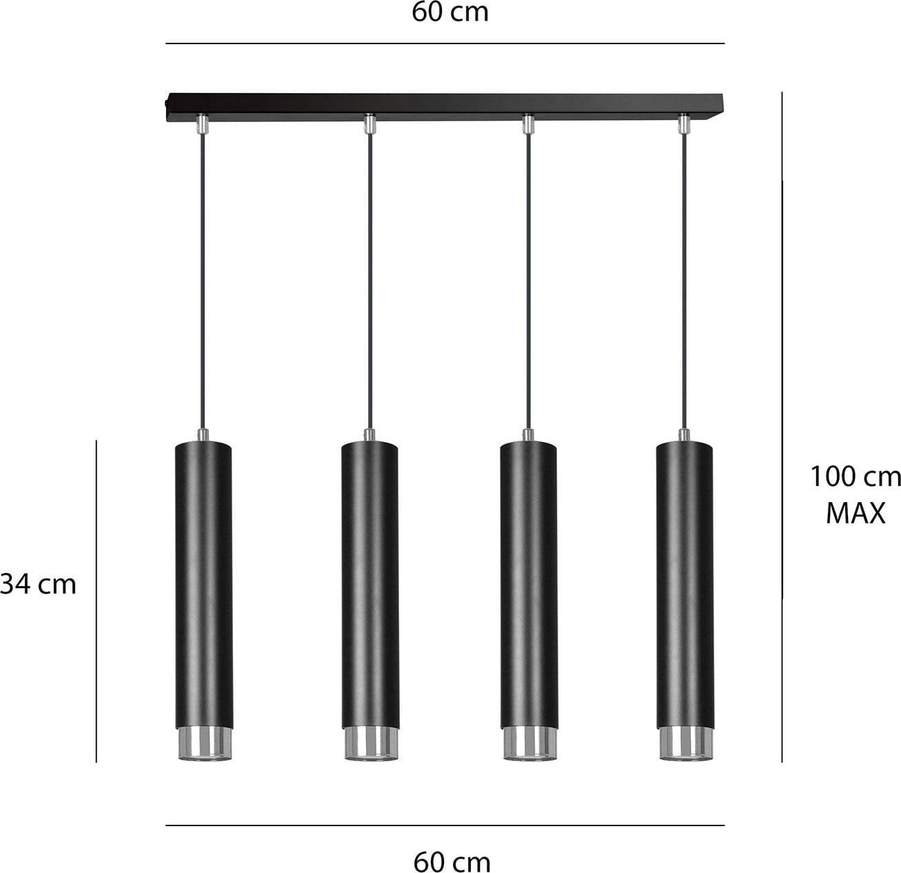 Lampadario 4 Luci Kibo In Acciaio Nero E Tubolari In Nero E Cromo in Lampade a sospensione LuceArt - Montecorvino Pugliano, commercioVirtuoso.it