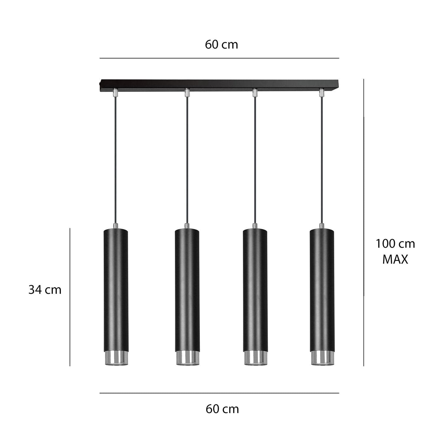 Lampadario 4 Luci Kibo In Acciaio Nero E Tubolari In Nero E Cromo in Lampade a sospensione LuceArt - Montecorvino Pugliano, commercioVirtuoso.it