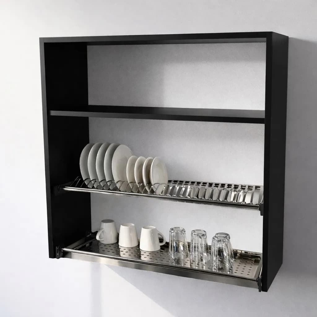 Pensile Scolapiatti Cucina con Ante in Legno Nobilitato Nero Altezza 90 cm in prodotto Calandrelli - Napoli, commercioVirtuoso.it
