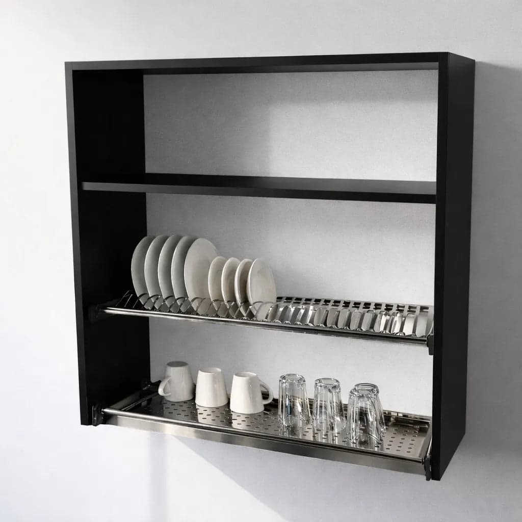 Pensile Scolapiatti Cucina con Ante in Legno Nobilitato Nero Altezza 90 cm in prodotto Calandrelli - Napoli, commercioVirtuoso.it