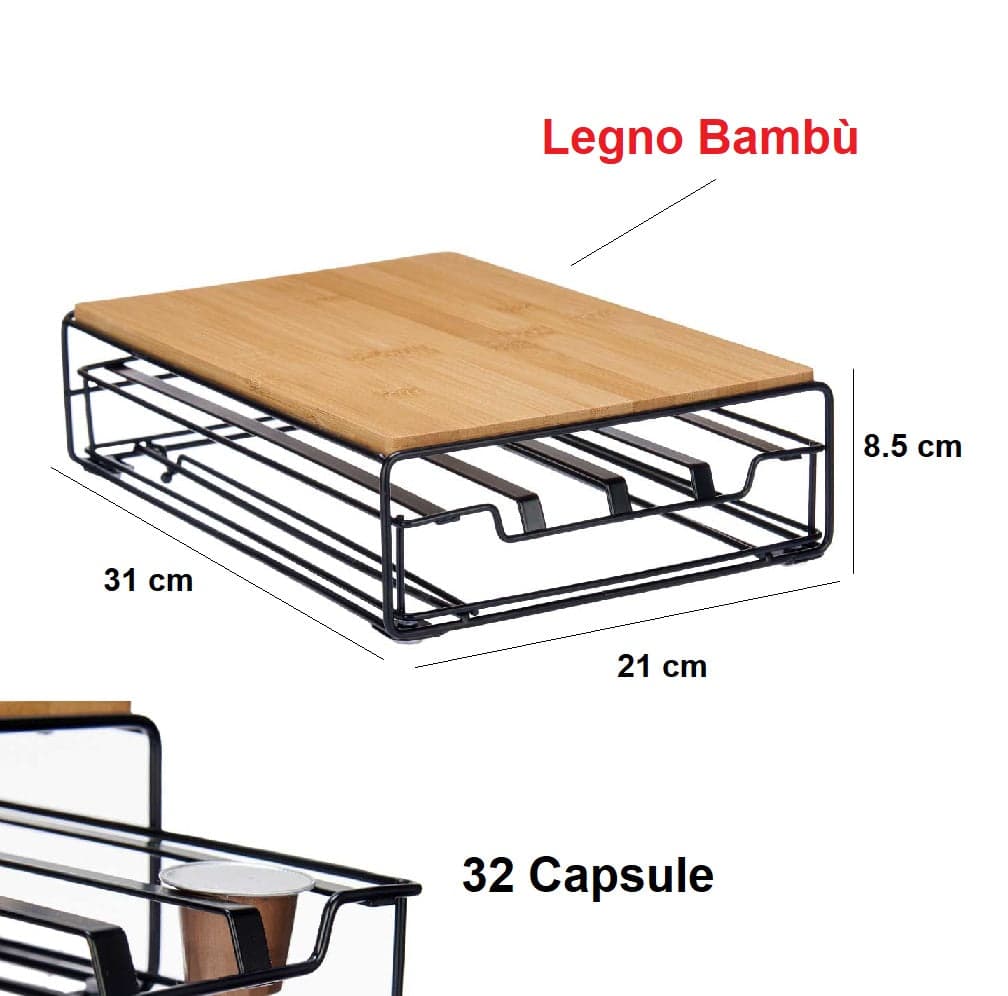 Cassetto Porta Capsule Nespresso 32Posti Metallo verniciato Bambù Vassoio Estraibile in Porta capsule Danyx - Casoria, commercioVirtuoso.it