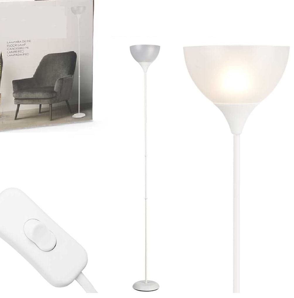 Piantana da Terra Ufficio Soggiorno Metallo Bianco Paralume Trasparente H.185cm E27 in Lampade da terra Danyx - Casoria, commercioVirtuoso.it