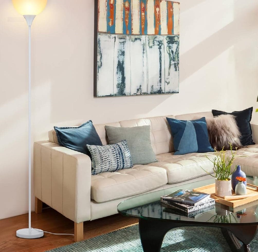 Piantana da Terra Ufficio Soggiorno Metallo Bianco Paralume Trasparente H.185cm E27 in Lampade da terra Danyx - Casoria, commercioVirtuoso.it