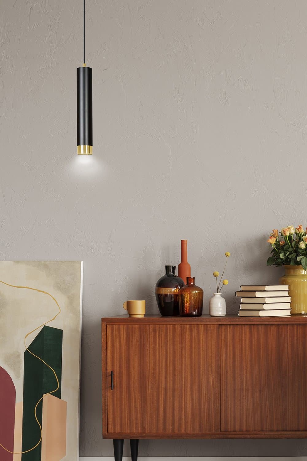 Sospensione 1 Luce Kibo In Acciaio Nero Con Tubolare In Nero E Oro in Lampade a sospensione LuceArt - Montecorvino Pugliano, commercioVirtuoso.it